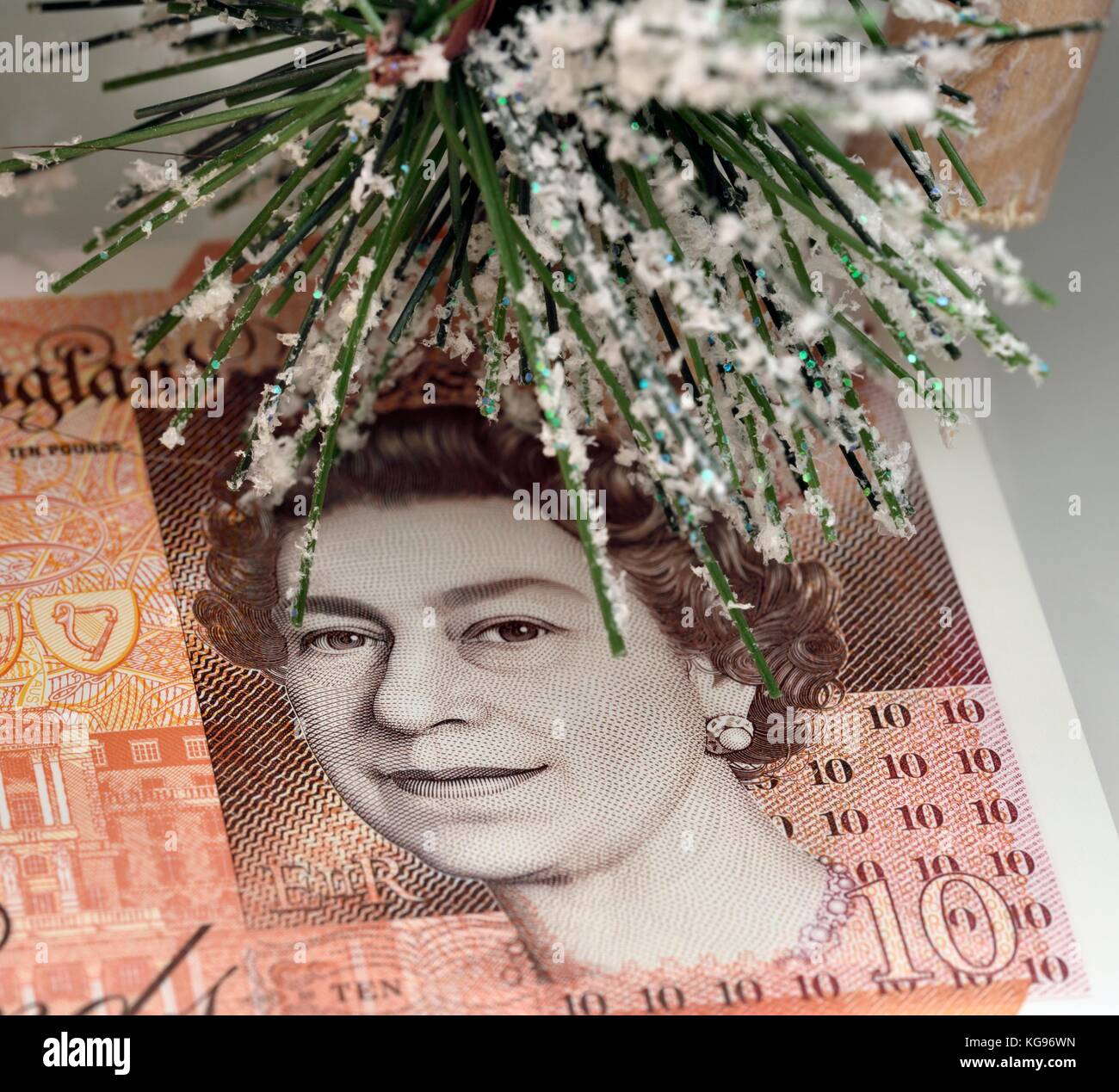 Weihnachten Geld Queens Head Stockfoto