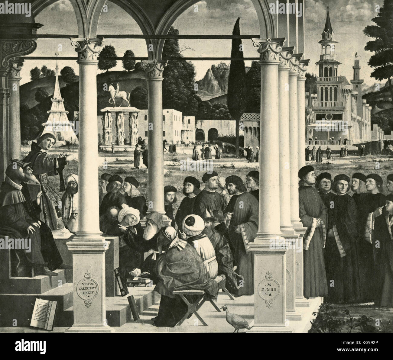 Der hl. Stephanus spricht mit den recht Ärzte, Gemälde von Vittore Carpaccio Stockfoto