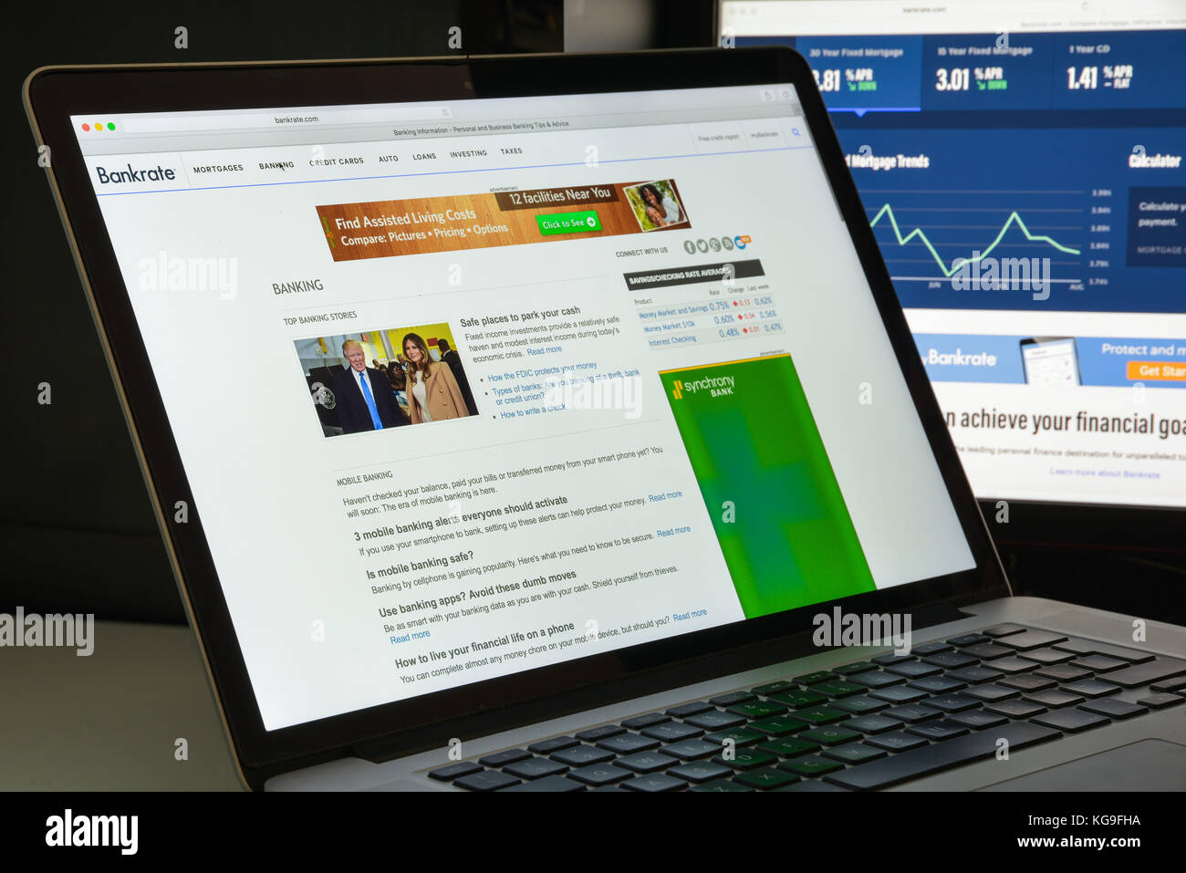 Mailand, Italien - 10. August 2017: Homepage der Bankrate-Website. Es handelt sich um ein Finanzdienstleistungsunternehmen mit Sitz in New York City. Bankrate.com, vielleicht ich Stockfoto