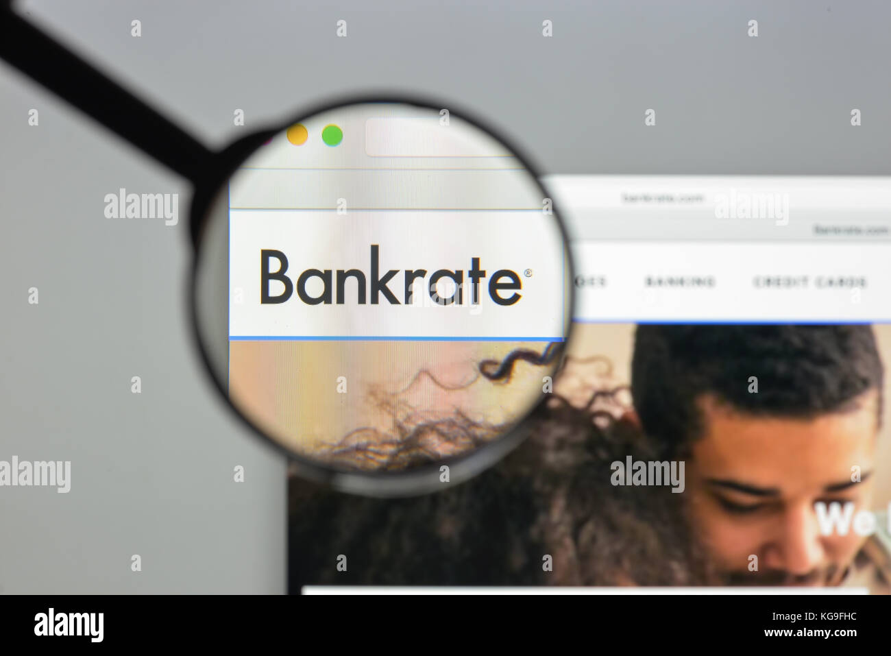 Mailand, Italien - 10. August 2017: Homepage der Bankrate-Website. Es handelt sich um ein Finanzdienstleistungsunternehmen mit Sitz in New York City. Bankrate.com, vielleicht ich Stockfoto