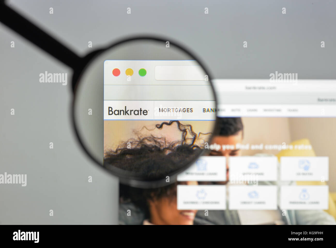 Mailand, Italien - 10 August 2017: bankrate Homepage. Es ist ein Consumer Financial Services Company in New York City. Bankrate.com, vielleicht i Stockfoto