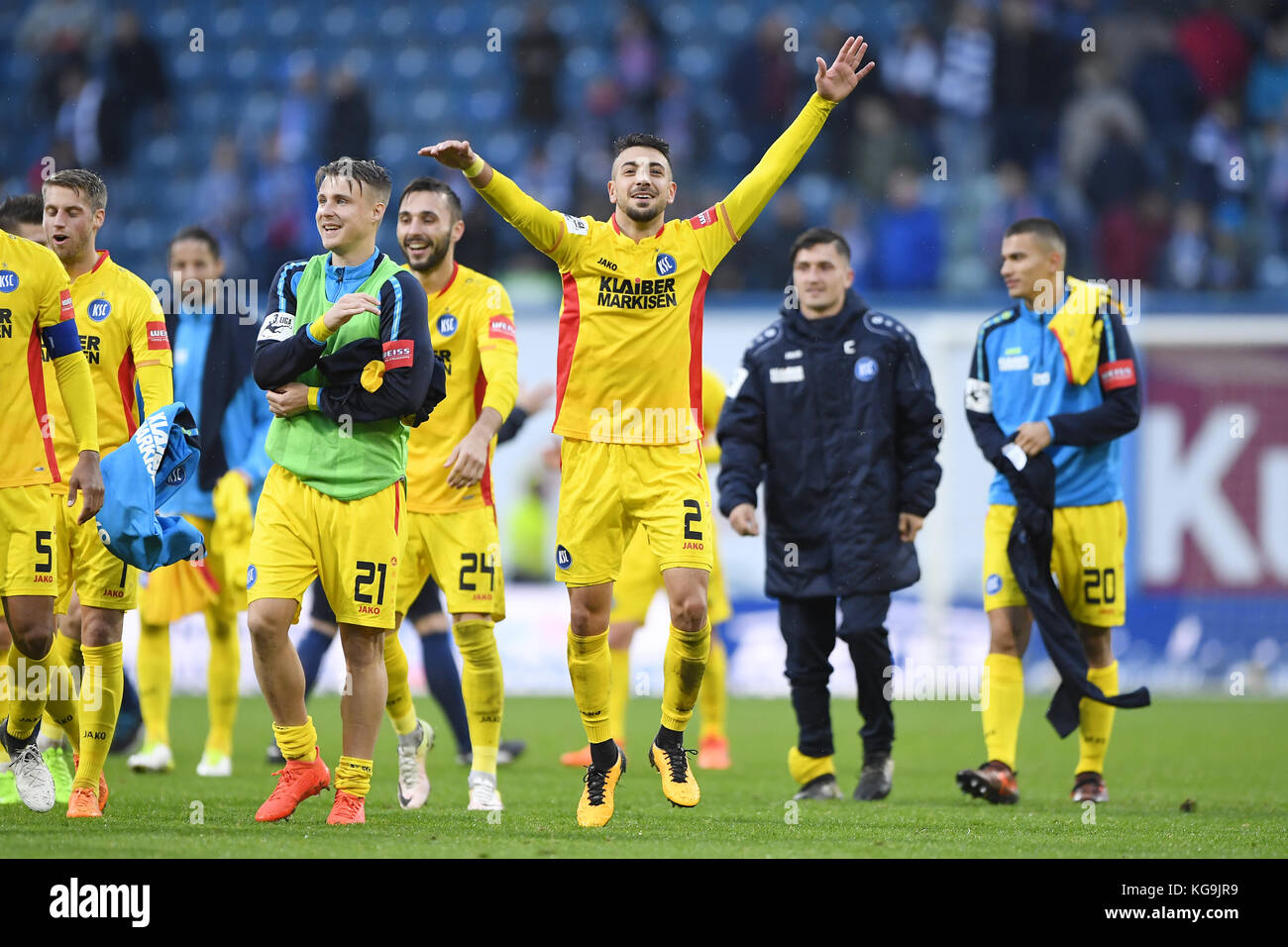 Rostock, Deutschland. 05 Nov, 2017. Die endgültigen Jubel: Burak camoglu (Ksc). ges/fussball/3. Liga: Hansa Rostock - Karlsruher SC, 05.11.2017 | Verwendung der weltweiten Kredit: dpa/alamy leben Nachrichten Stockfoto