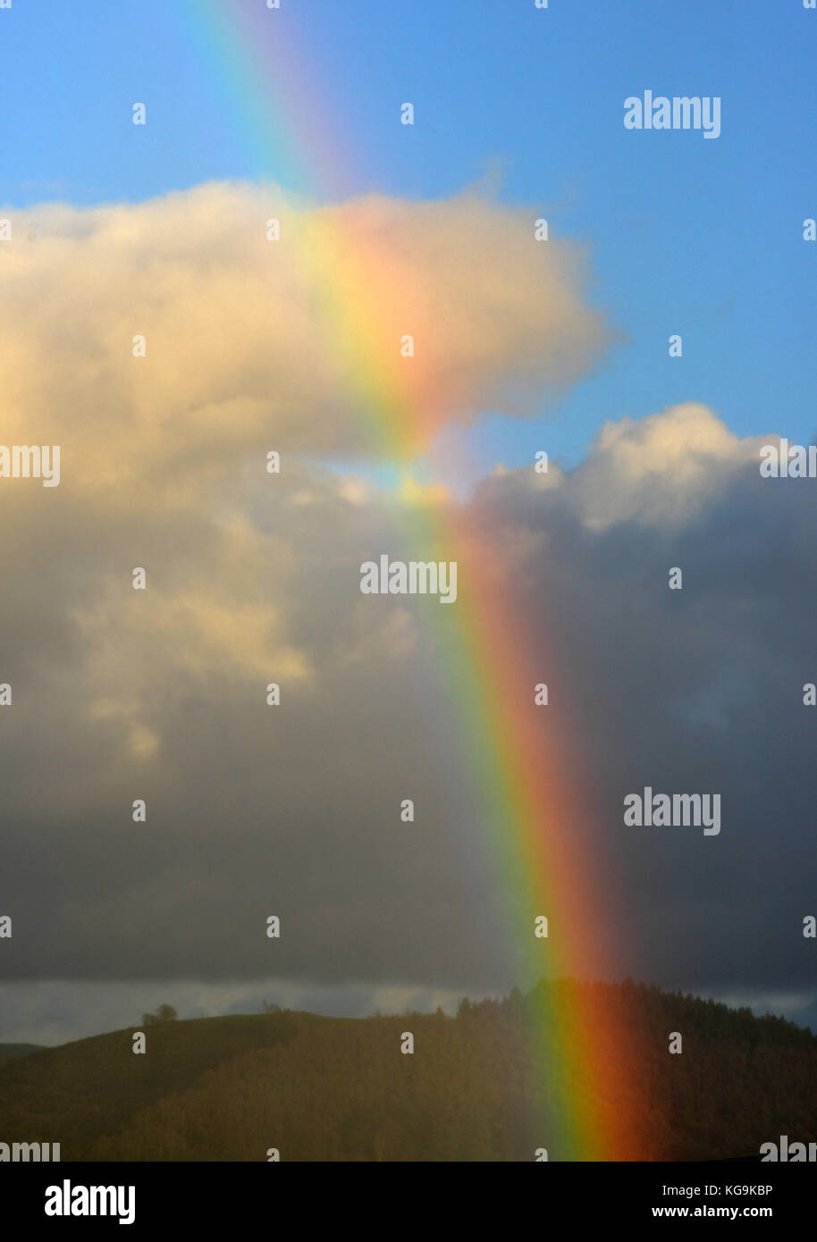 Cambrian Mountains, Wales, UK. 5. November 2017. UK Wetter - Helle Regenbogen erscheint in den Cambrian Mountains in der Nähe von Aberystwyth, Wales, UK als wechselhafter Witterung über Großbritannien Quelle: John gilbey/Alamy Live Nachrichten fort Stockfoto