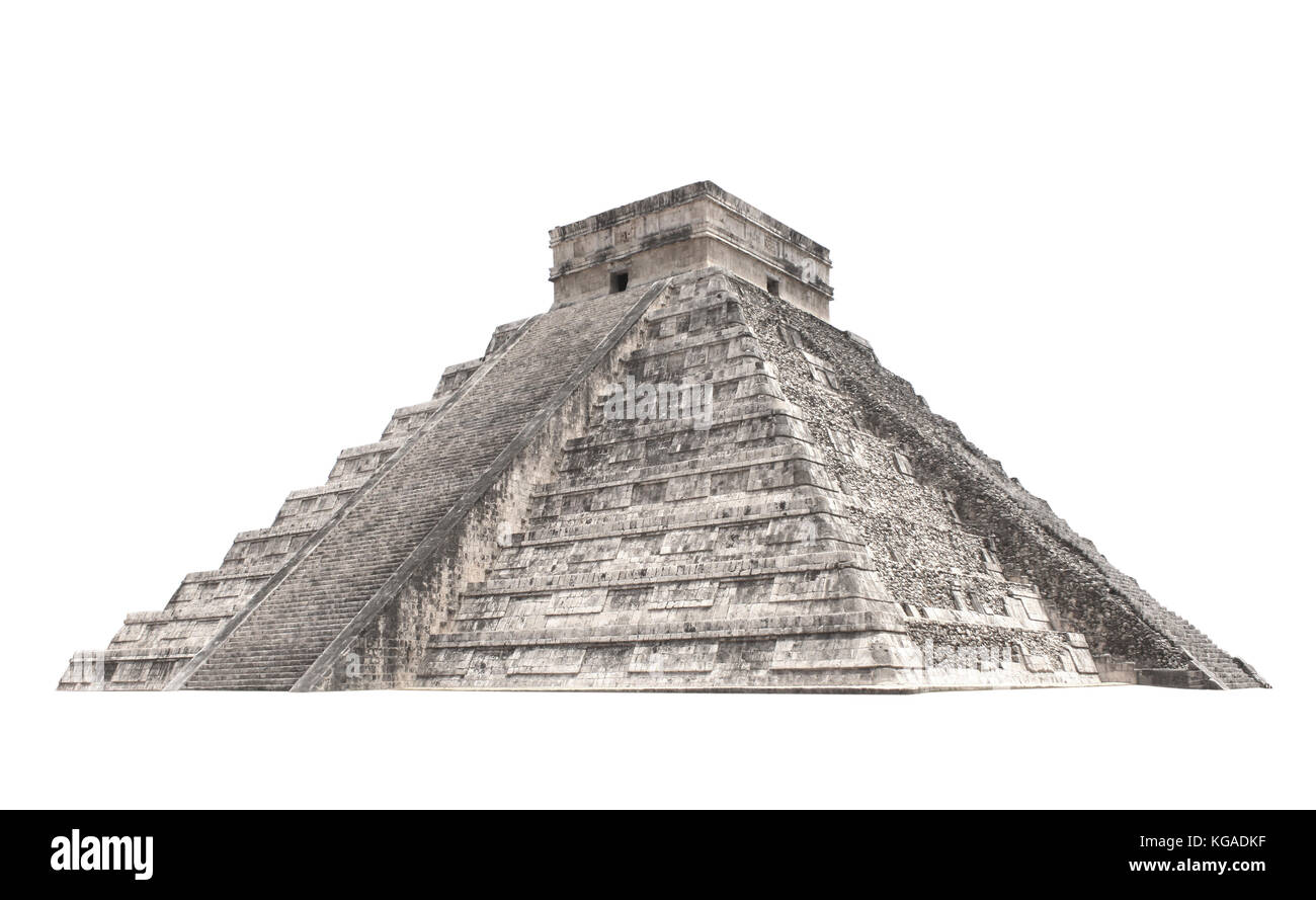 Alten Maya Pyramide (kukulcan Tempel), Chichen Itza, Yucatan, Mexiko. zum Weltkulturerbe der unesco. auf weißem Hintergrund Stockfoto