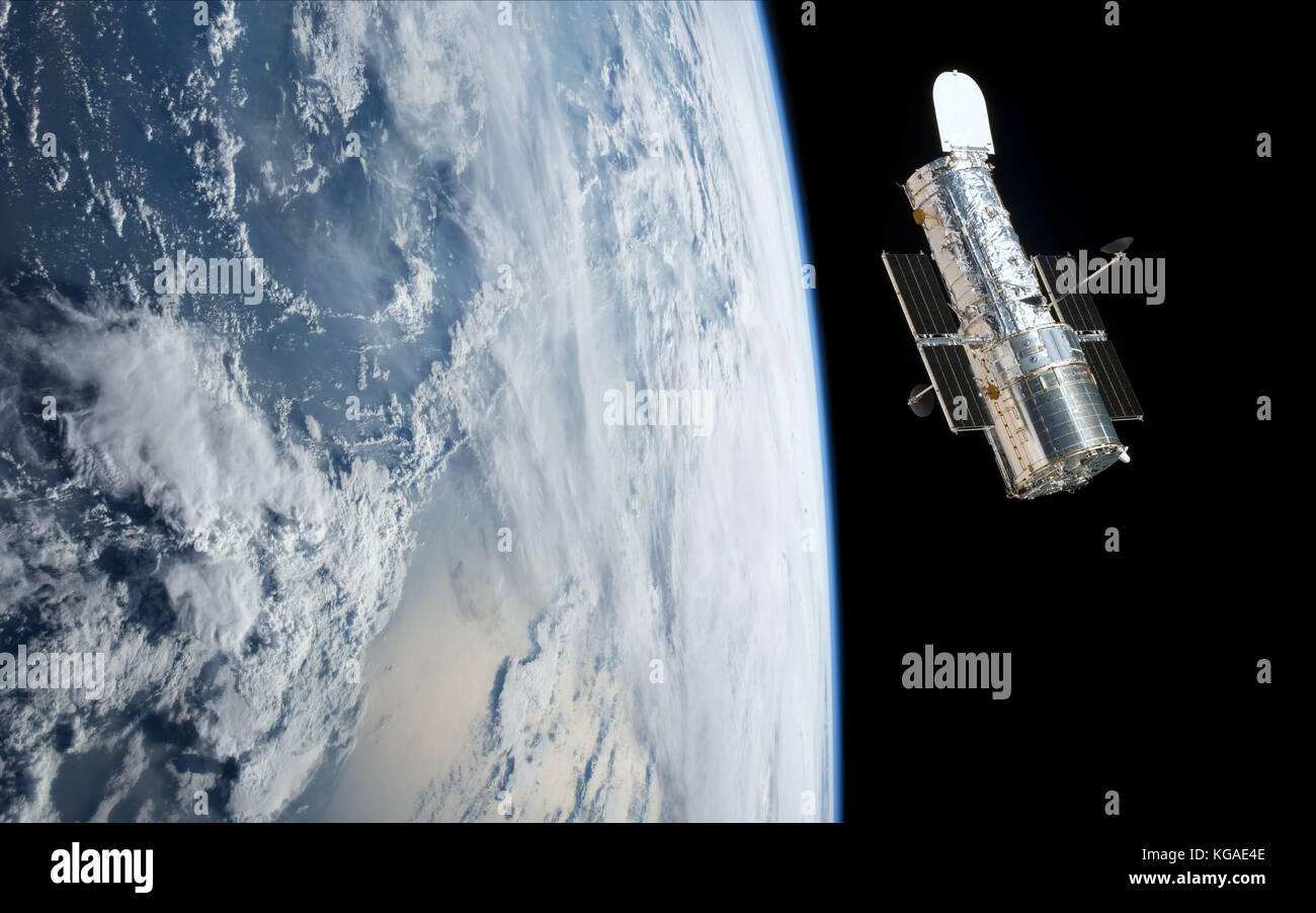 Das Hubble-Weltraumteleskop umkreist den Planeten Erde Stockfoto
