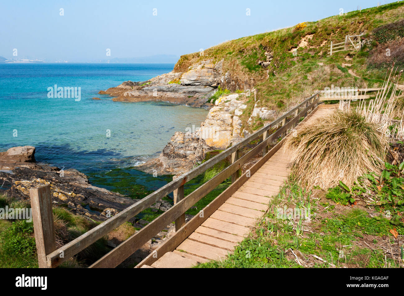 Der südwestlichen Küste Fußweg auf der roseland Halbinsel in Cornwall, England, Großbritannien, Großbritannien. Stockfoto