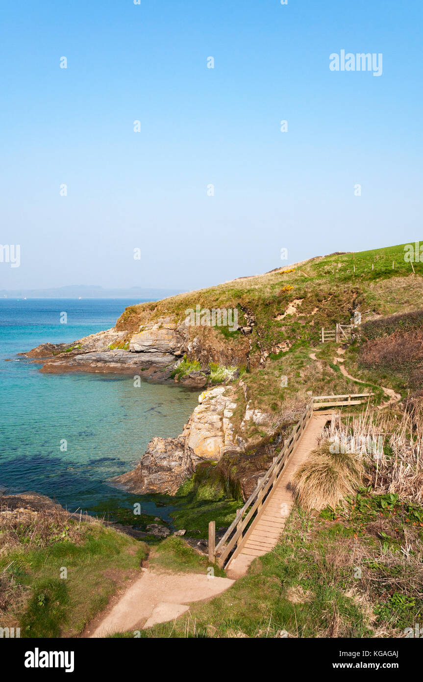 Der südwestlichen Küste Fußweg auf der roseland Halbinsel in Cornwall, England, Großbritannien, Großbritannien. Stockfoto