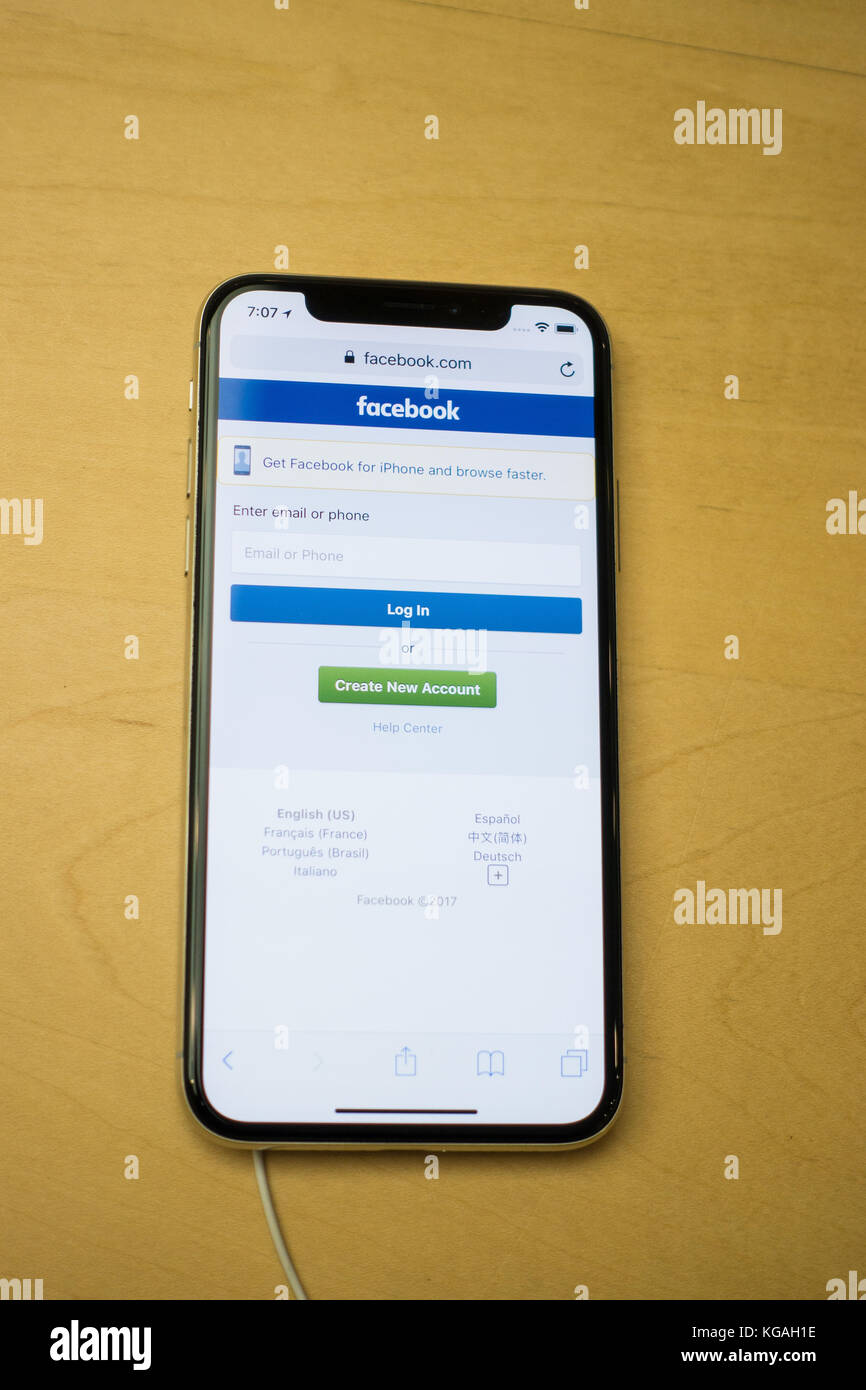 Iphone x-Vorderansicht/Bildschirm der neuesten iphone von Apple, das iphonex Stockfoto