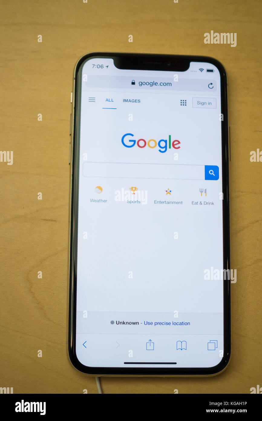 Iphone x-Vorderansicht/Bildschirm der neuesten iphone von Apple, das iphonex Stockfoto
