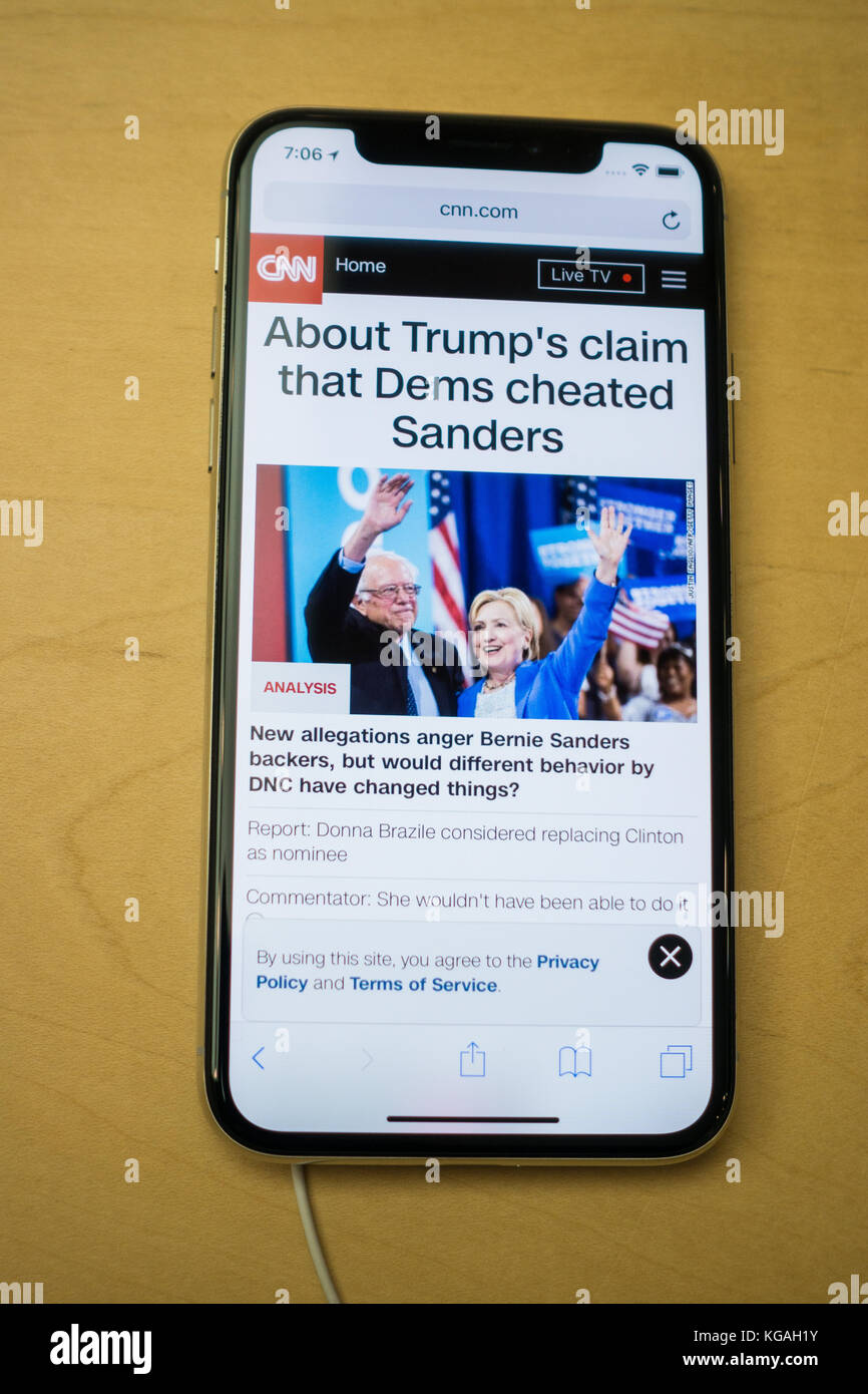 Iphone x-Vorderansicht/Bildschirm der neuesten iphone von Apple, das iphonex Stockfoto