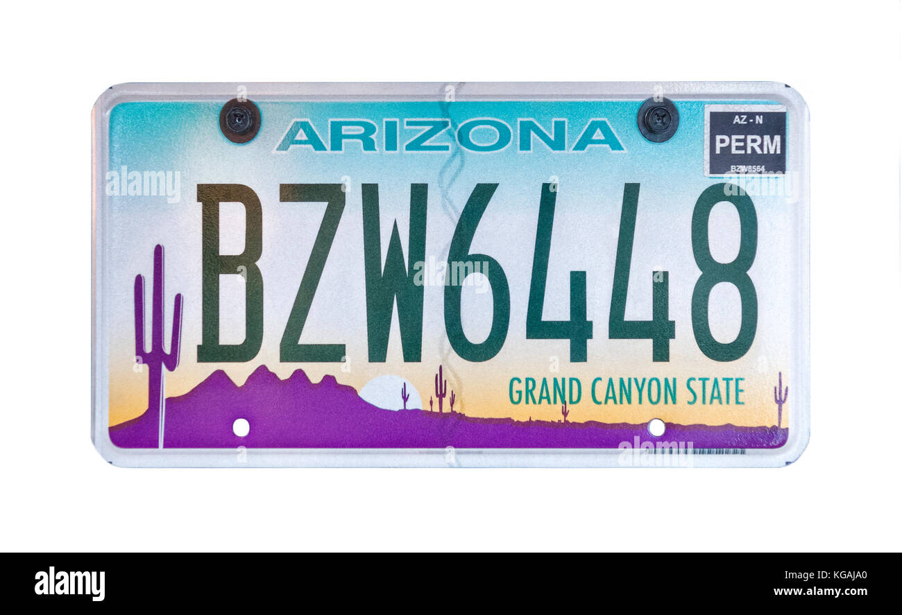 Arizona Nummernschild, Kennzeichen. Arizona Grand Canyon State Kennzeichen. Stockfoto