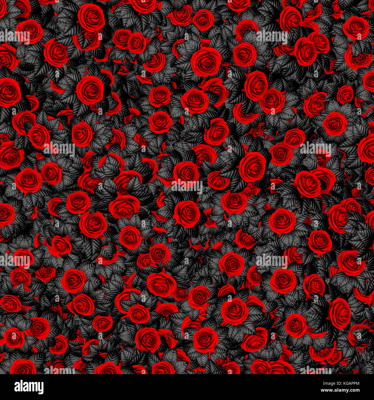 Dunkle leaved Rosen Hintergrund/3D-Illustration der abstrakten Schwarz leaved Rosen Muster Stockfoto