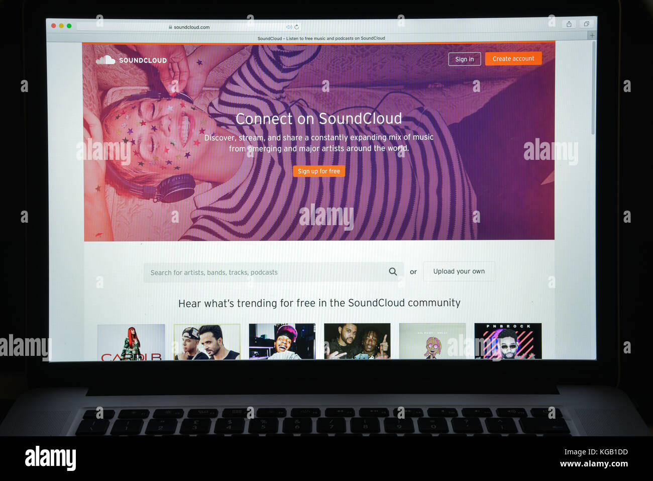Mailand, Italien - 10 August 2017: Sound cloud Homepage. Es ist ein Audio Distribution Platform in Berlin, Deutschland, ermöglicht Benutzern das Hochladen, Aufzeichnen Stockfoto