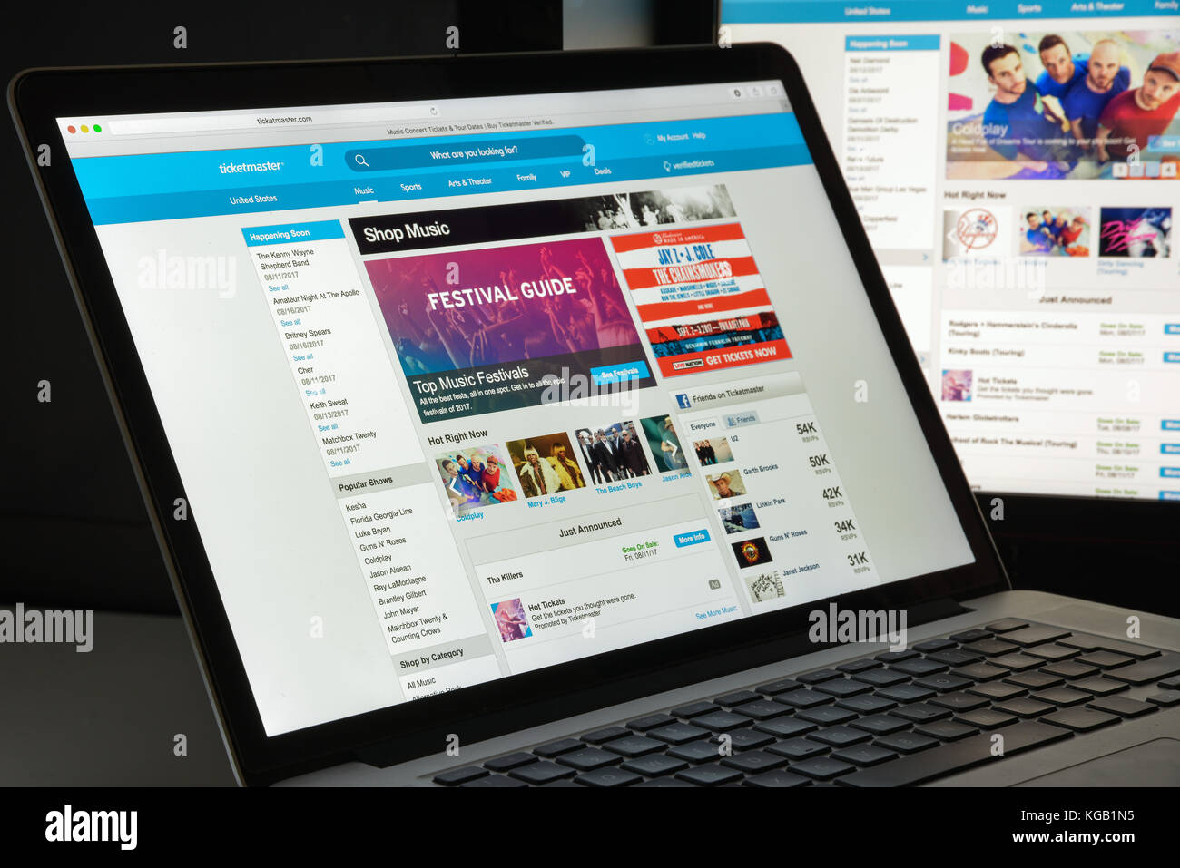 Mailand, Italien - 10 August 2017: Ticketmaster Homepage. Es ist ein amerikanischer Ticketverkauf (primäre ticket Outlet) und Vertriebsgesellschaft. Ticket Stockfoto