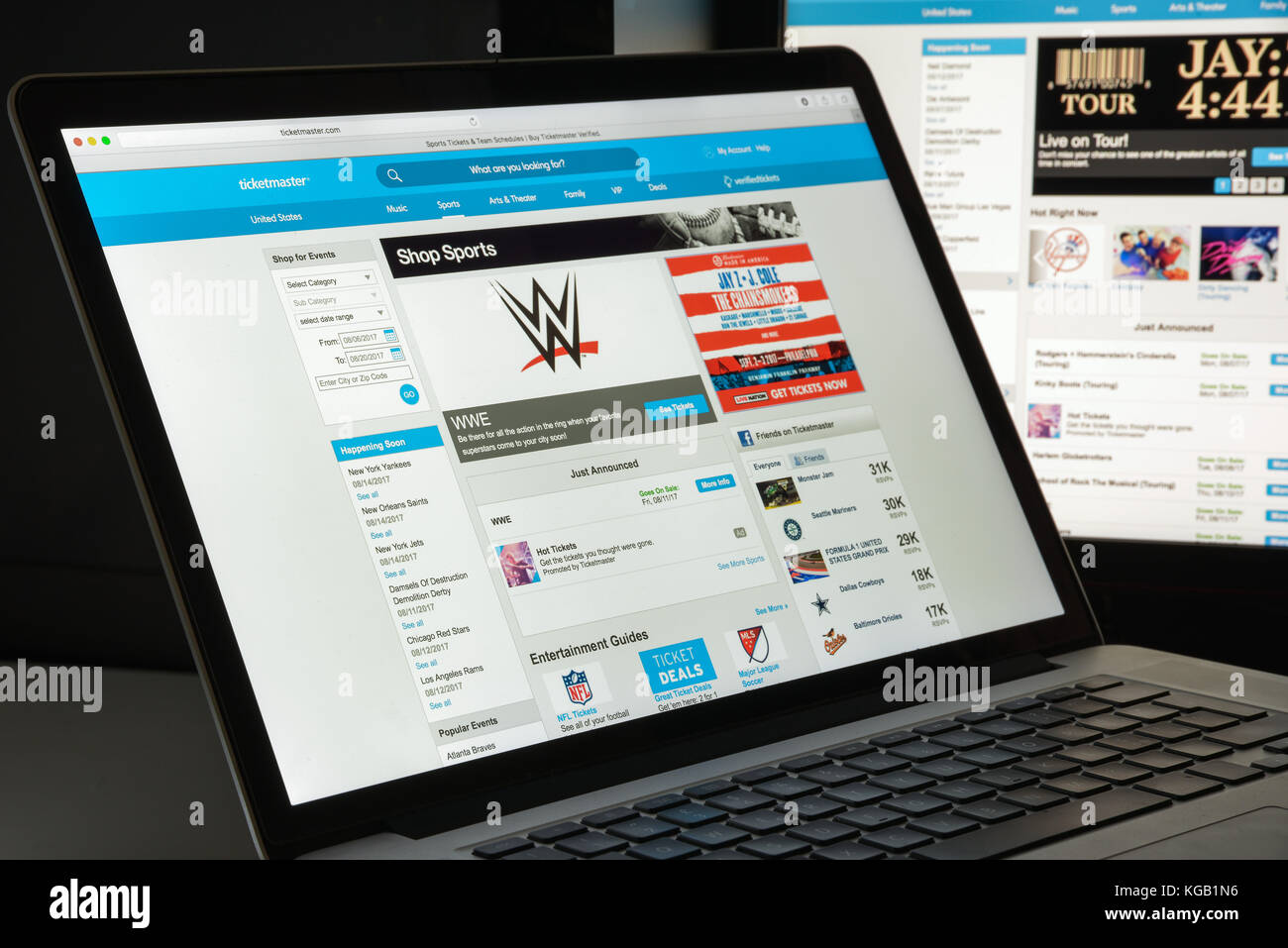 Mailand, Italien - 10 August 2017: Ticketmaster Homepage. Es ist ein amerikanischer Ticketverkauf (primäre ticket Outlet) und Vertriebsgesellschaft. Ticket Stockfoto