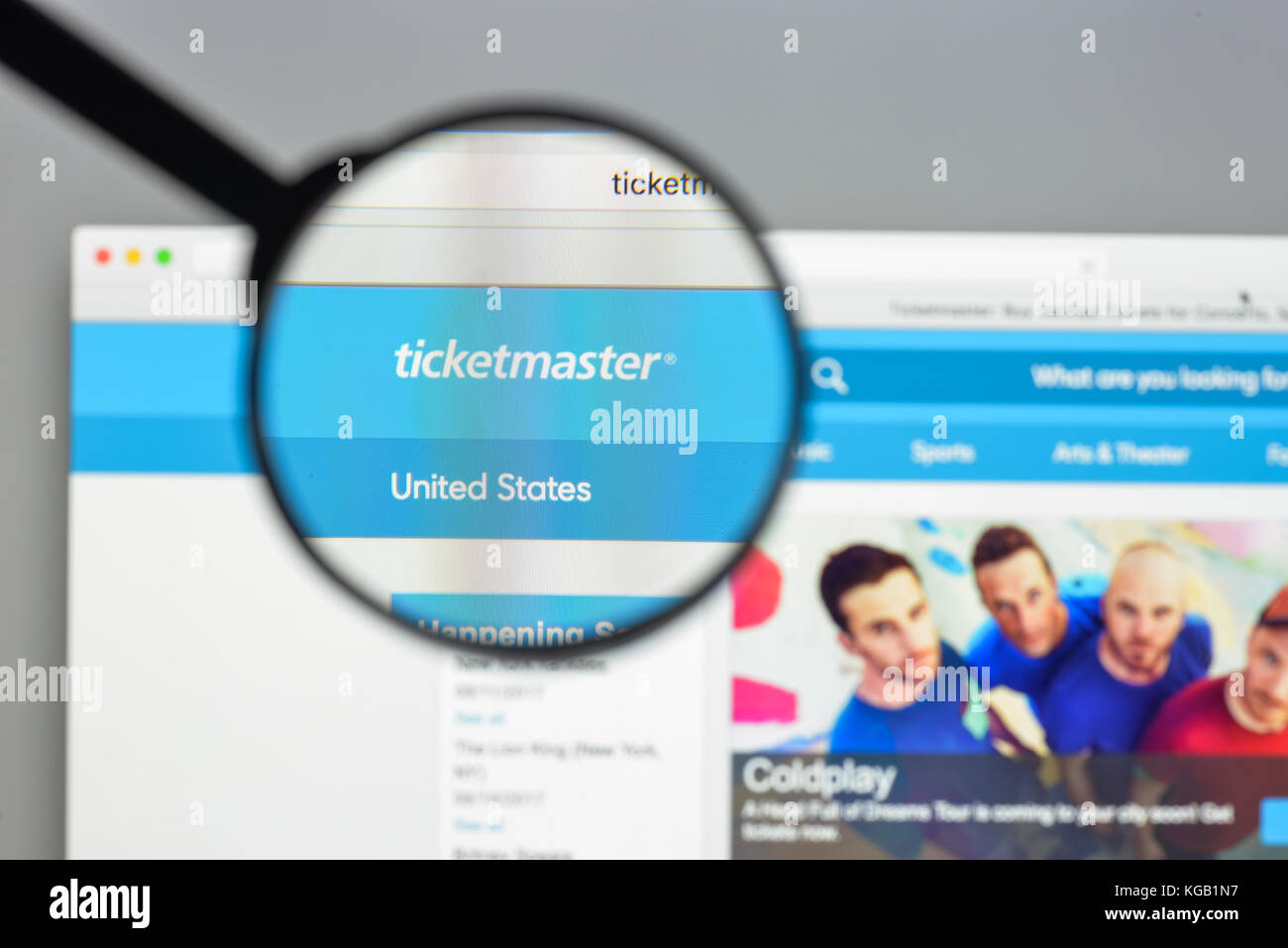 Mailand, Italien - 10 August 2017: Ticketmaster Homepage. Es ist ein amerikanischer Ticketverkauf (primäre ticket Outlet) und Vertriebsgesellschaft. Ticket Stockfoto