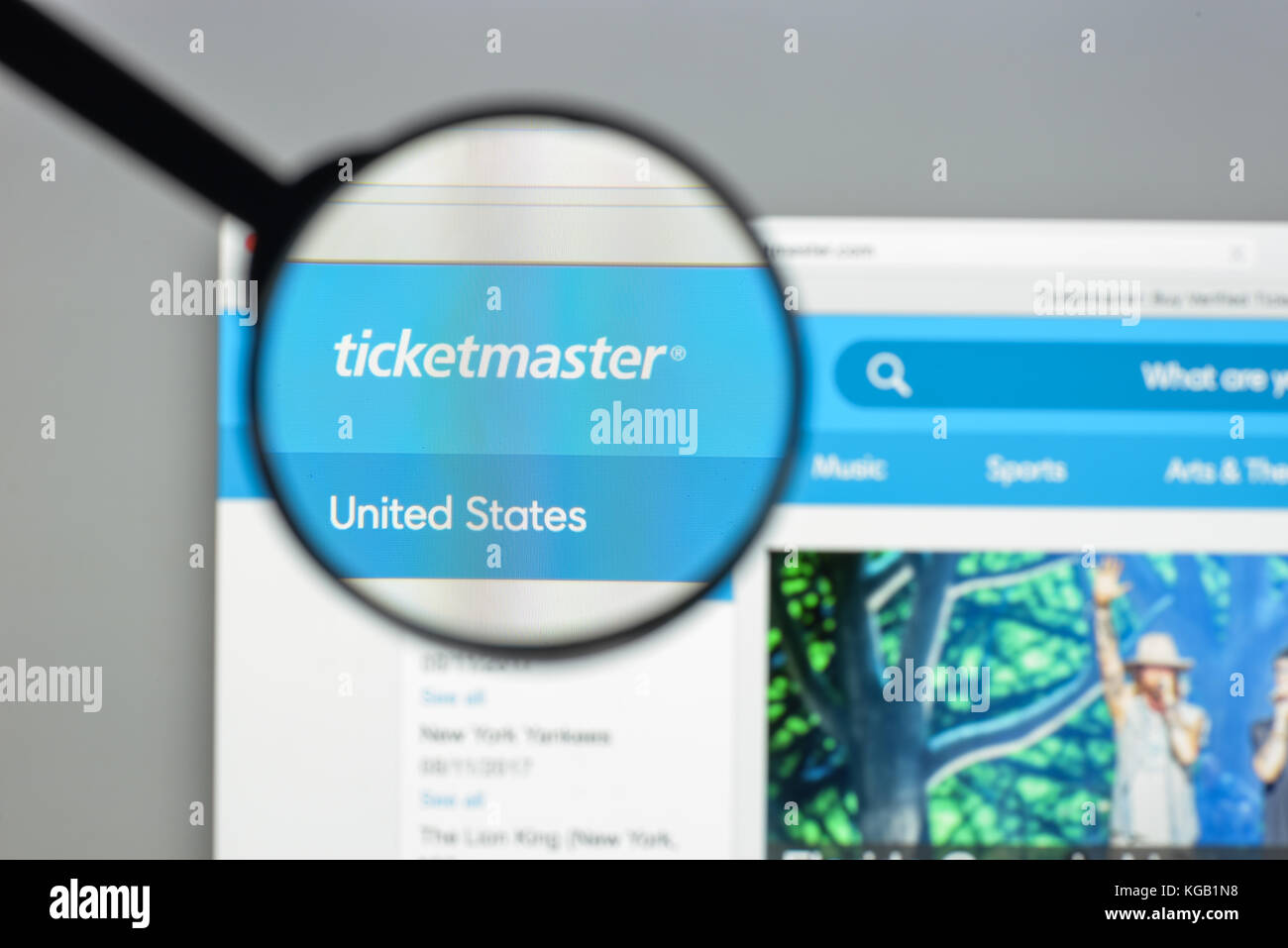 Mailand, Italien - 10 August 2017: Ticketmaster Homepage. Es ist ein amerikanischer Ticketverkauf (primäre ticket Outlet) und Vertriebsgesellschaft. Ticket Stockfoto