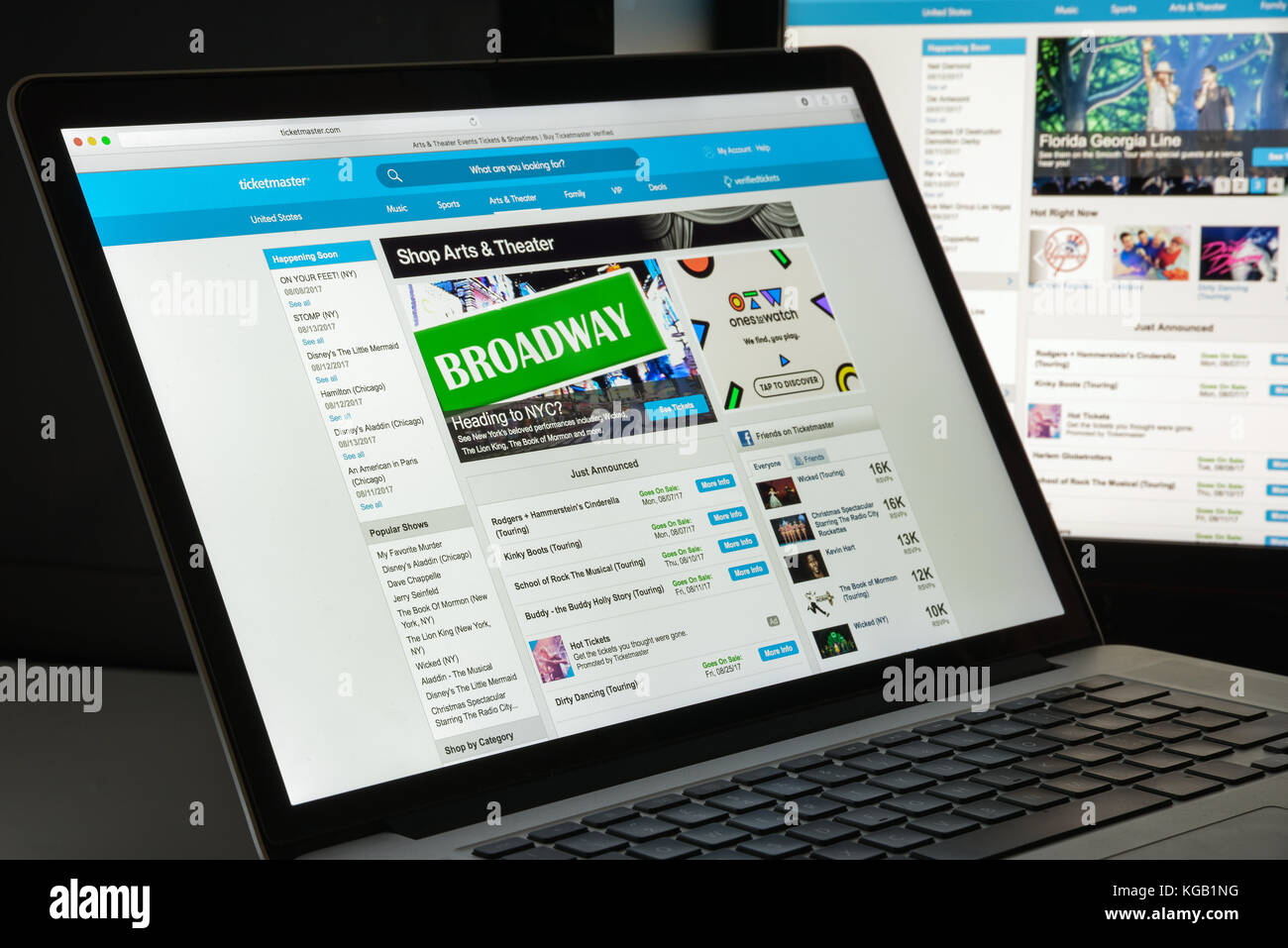 Mailand, Italien - 10 August 2017: Ticketmaster Homepage. Es ist ein amerikanischer Ticketverkauf (primäre ticket Outlet) und Vertriebsgesellschaft. Ticket Stockfoto