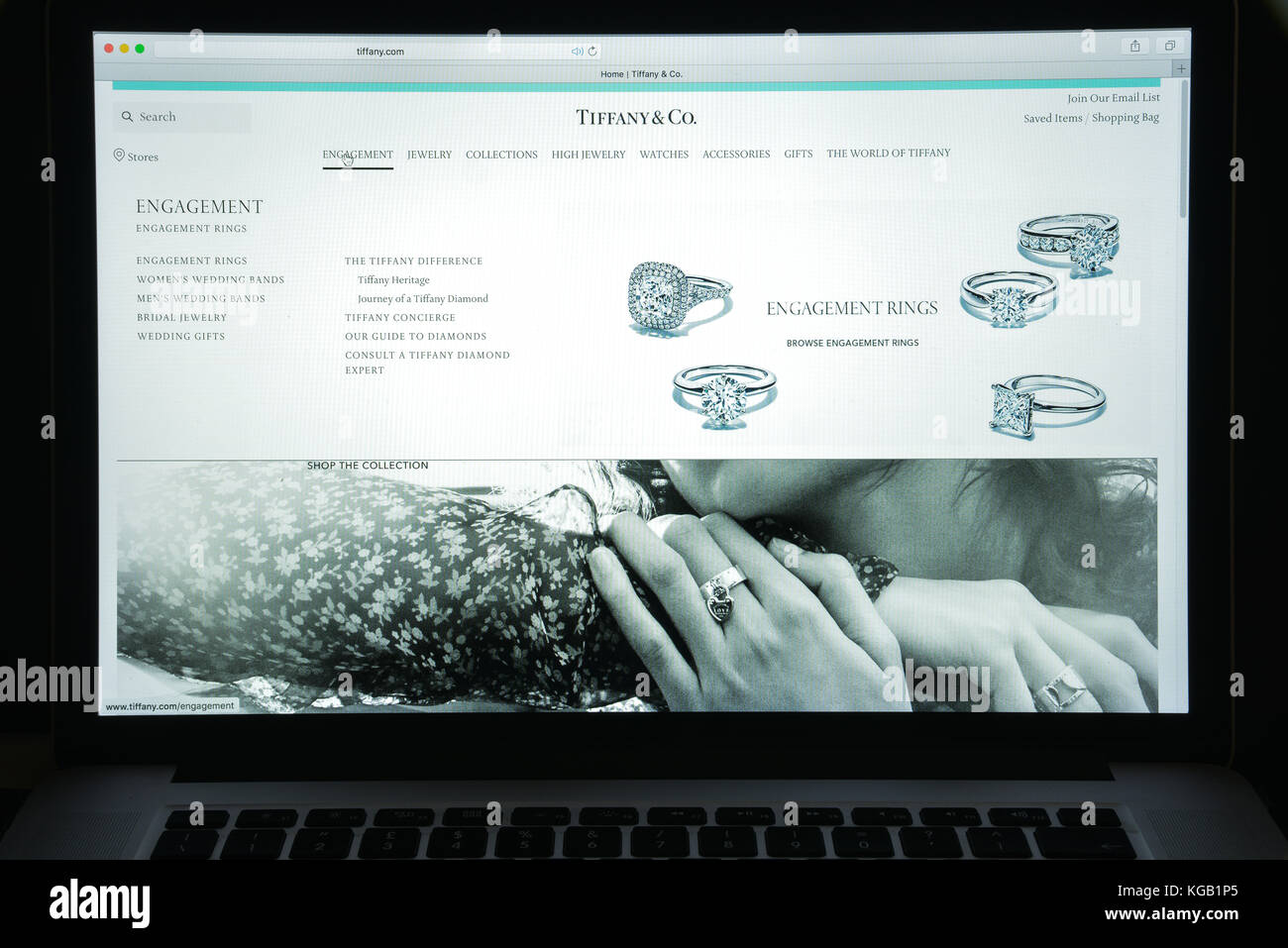 Mailand, Italien - 10 August 2017: Tiffany Homepage. Es ist ein amerikanischer Luxus Schmuck und Fachhändler. Tiffany Logo sichtbar. Stockfoto