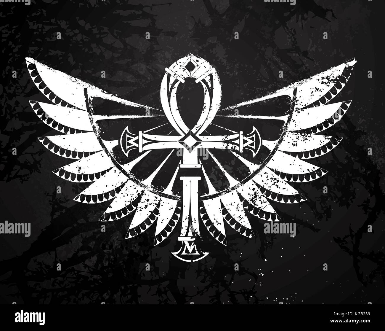 Ankh in schwarzer Kreide gemalt auf einer schwarzen Tafel. Zeichnung mit Kreide. mystic Symbol. Stock Vektor