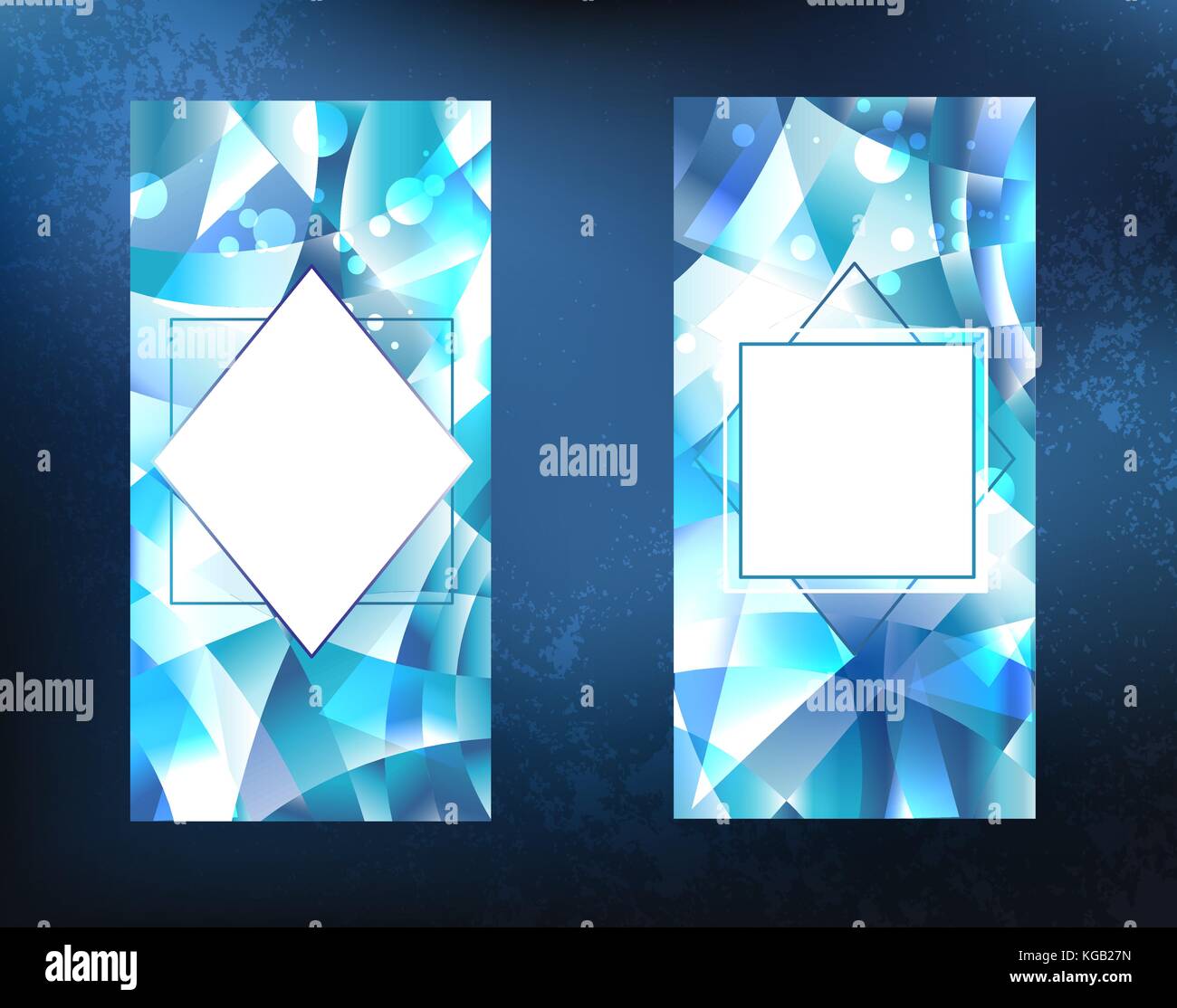Zwei kristallinen, vereisten, blau, facettierte, funkelnden Banner auf einem dunklen Hintergrund. ice-Design. Stock Vektor