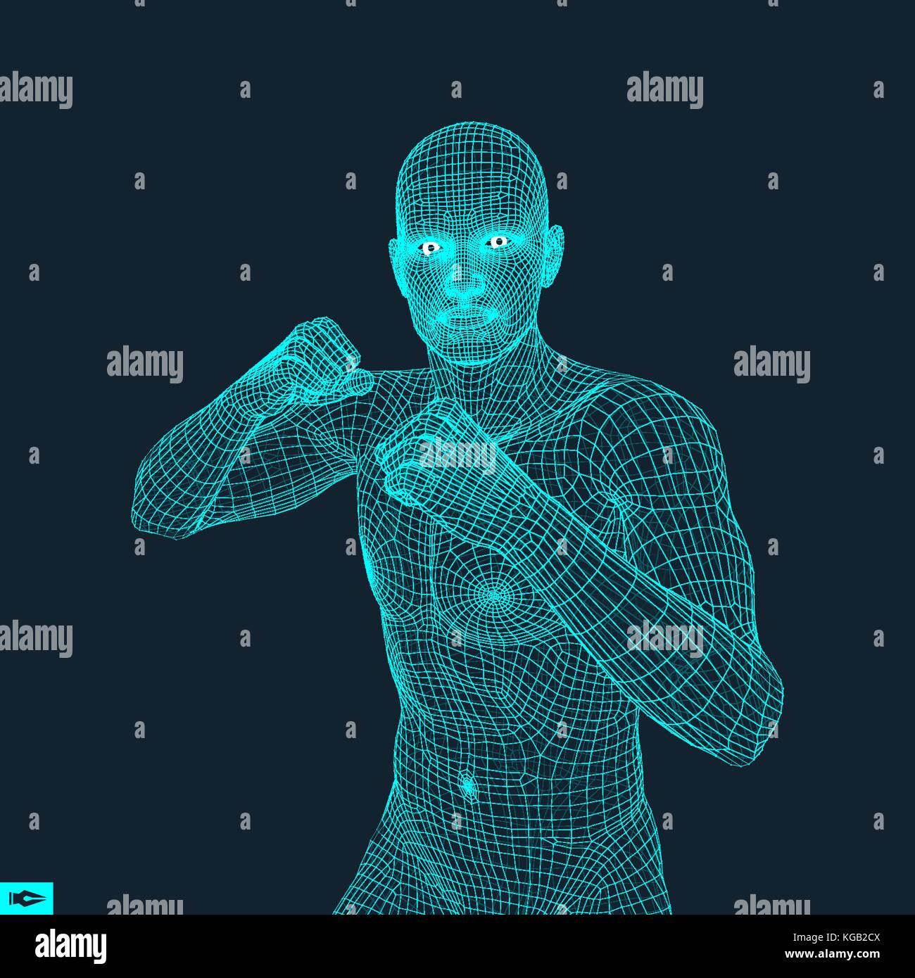 Boxer. Fighting Man. 3d-Modell des Menschen. polygonalen Design. sport Symbol. Vector Illustration. Stock Vektor