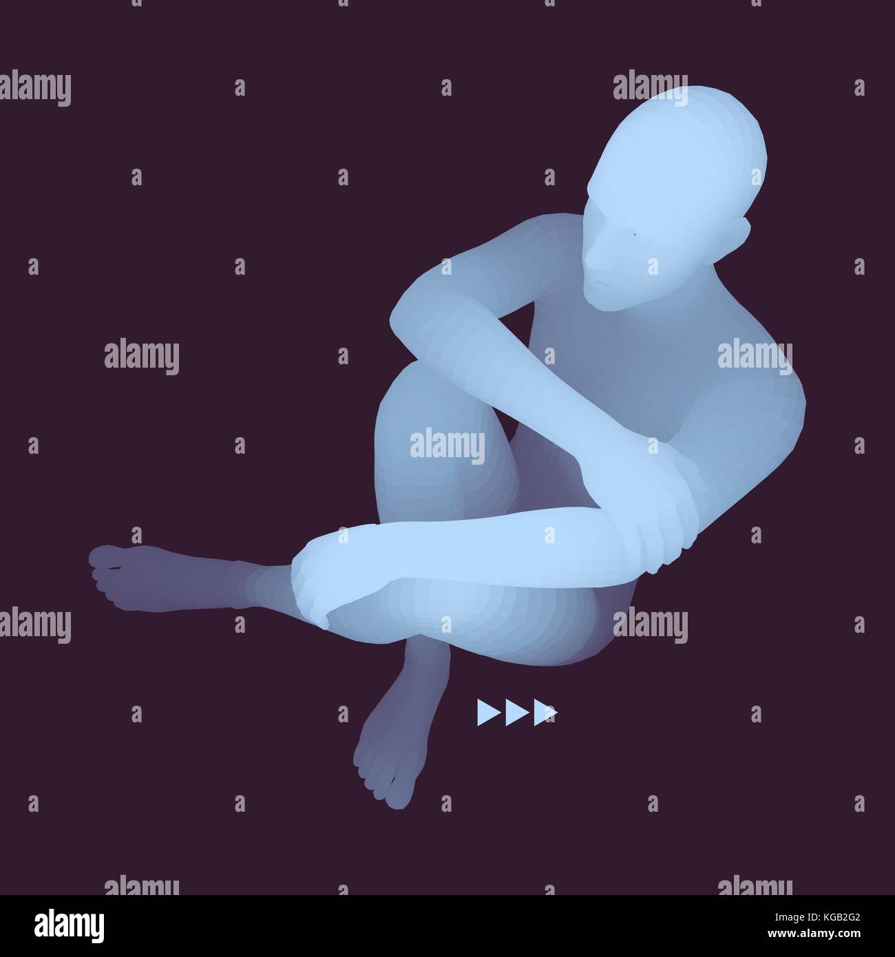 Mann in einem Denker darstellen. 3d-Modell des Menschen. Wirtschaft, Wissenschaft, Psychologie oder Philosophie vektor Illustration. Stock Vektor