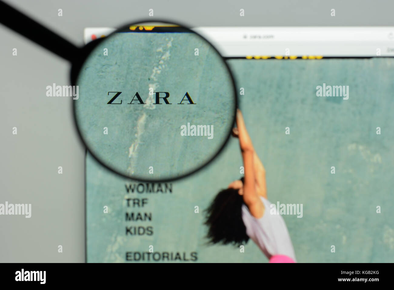 Mailand, Italien - 7. Mai 2017: Homepage der Marke Zara. Es ist ein spanisches Mode-E-Commerce-Geschäft. Stockfoto