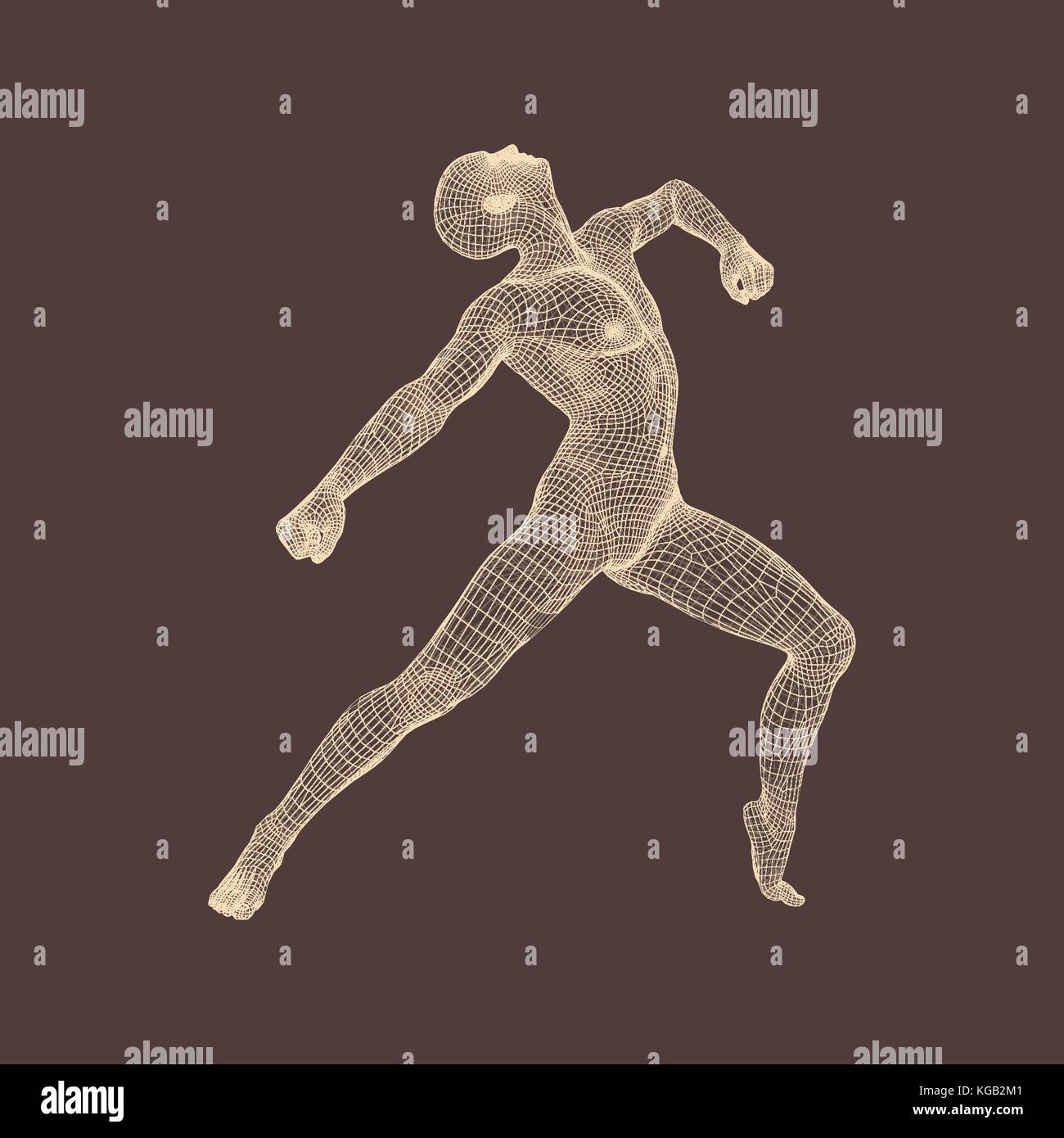 Gymnast führt ein künstlerisches Element. rhythmische Gymnastik, Turnen und Aerobic. 3d-Modell des menschlichen Körpers. Vector Illustration. Stock Vektor
