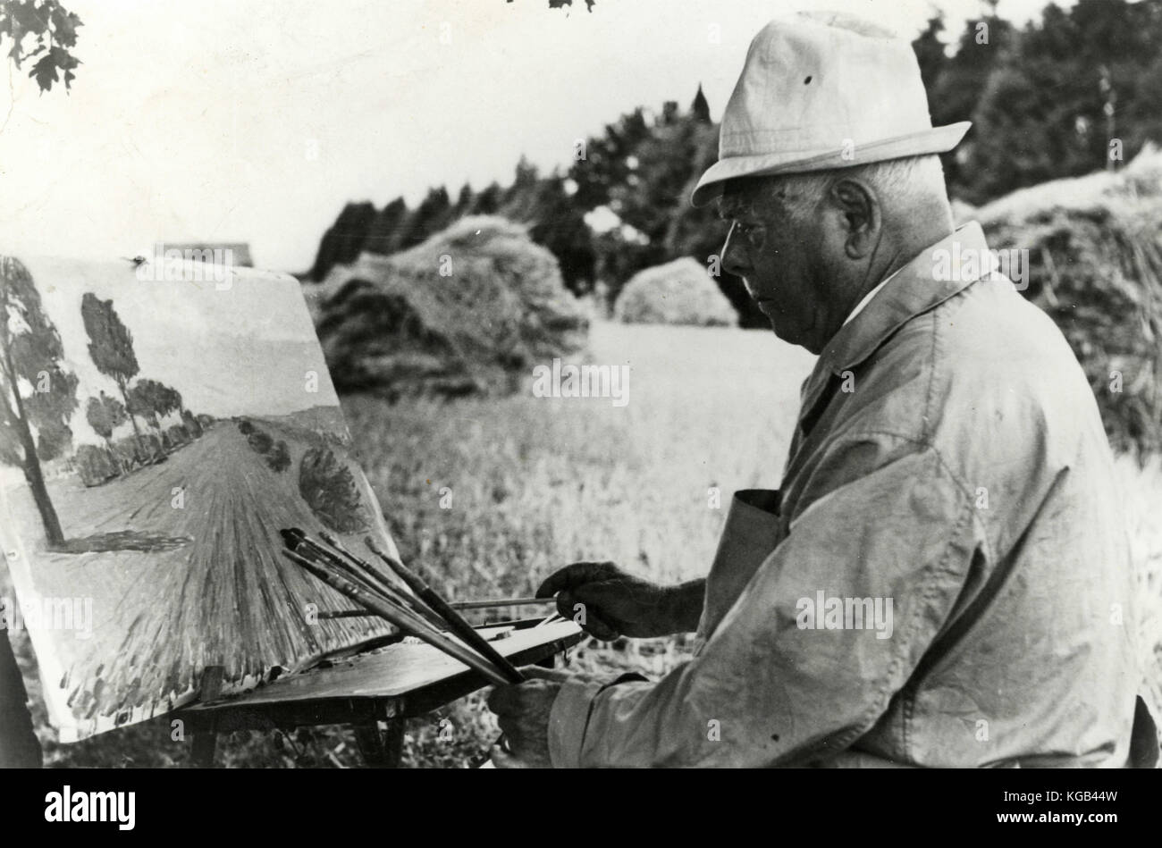 Italienische Maler Giovanni Malesci beim Malen, 1966 Stockfotografie
