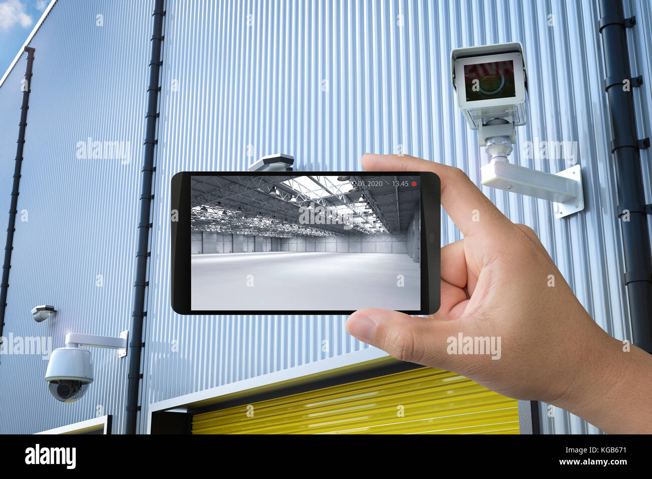 3D Rendering Handy verbinden mit Überwachungskamera Stockfoto