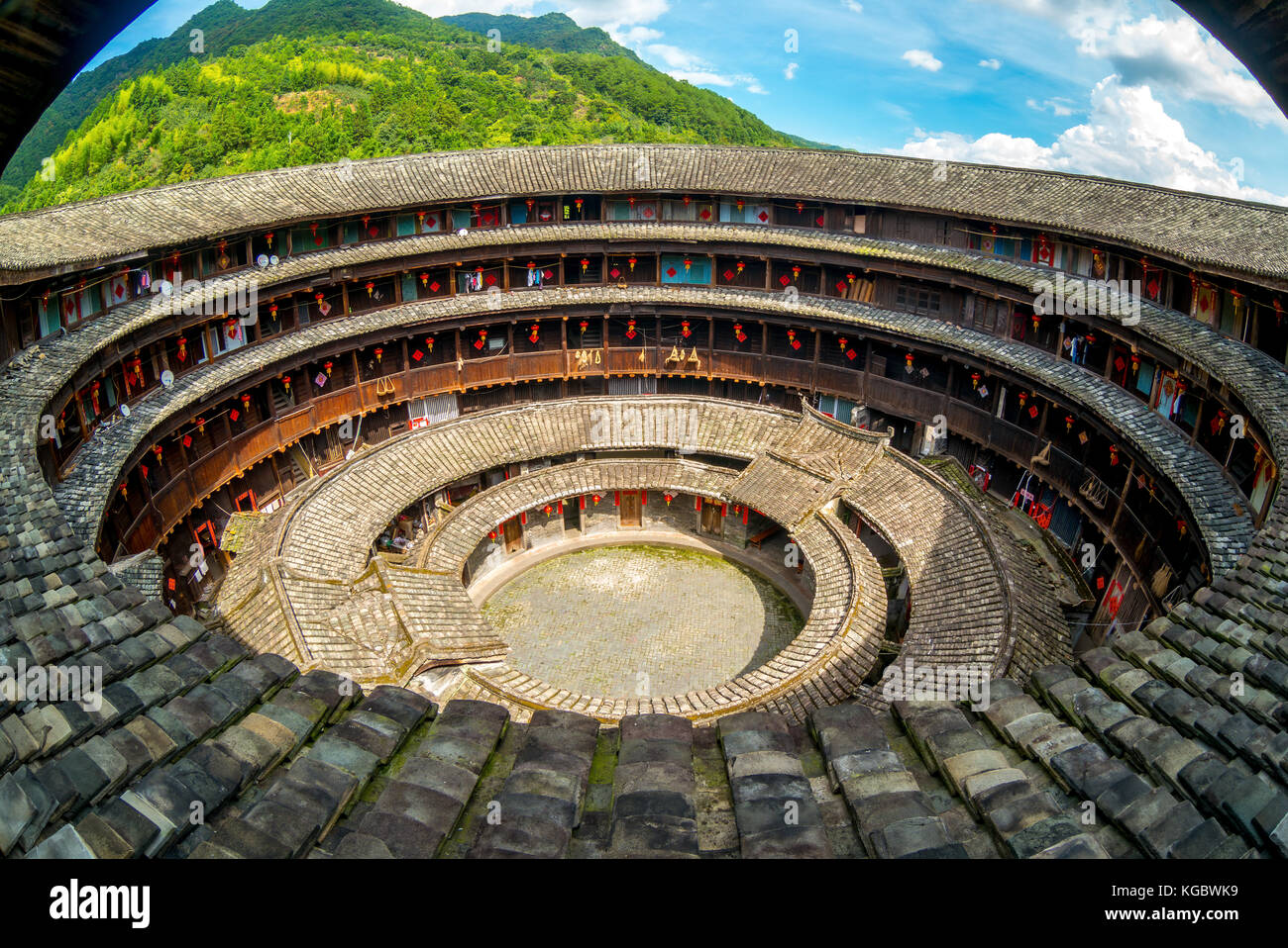 Luftaufnahme von fujian tulou (hakka roundhouse) Stockfoto