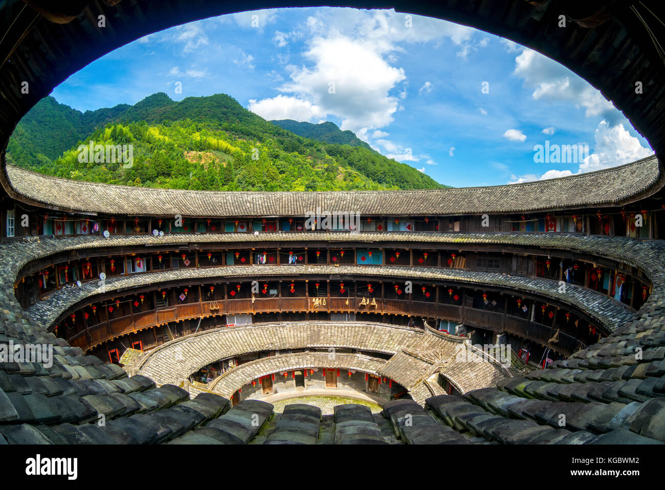 Luftaufnahme von fujian tulou (hakka roundhouse) Stockfoto