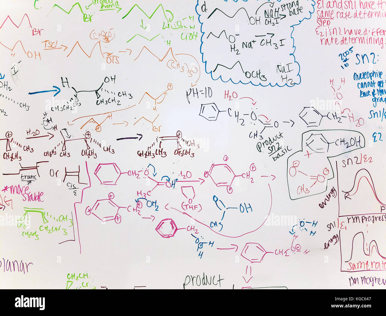 Chemische Gleichungen auf einem Whiteboard Stockfoto