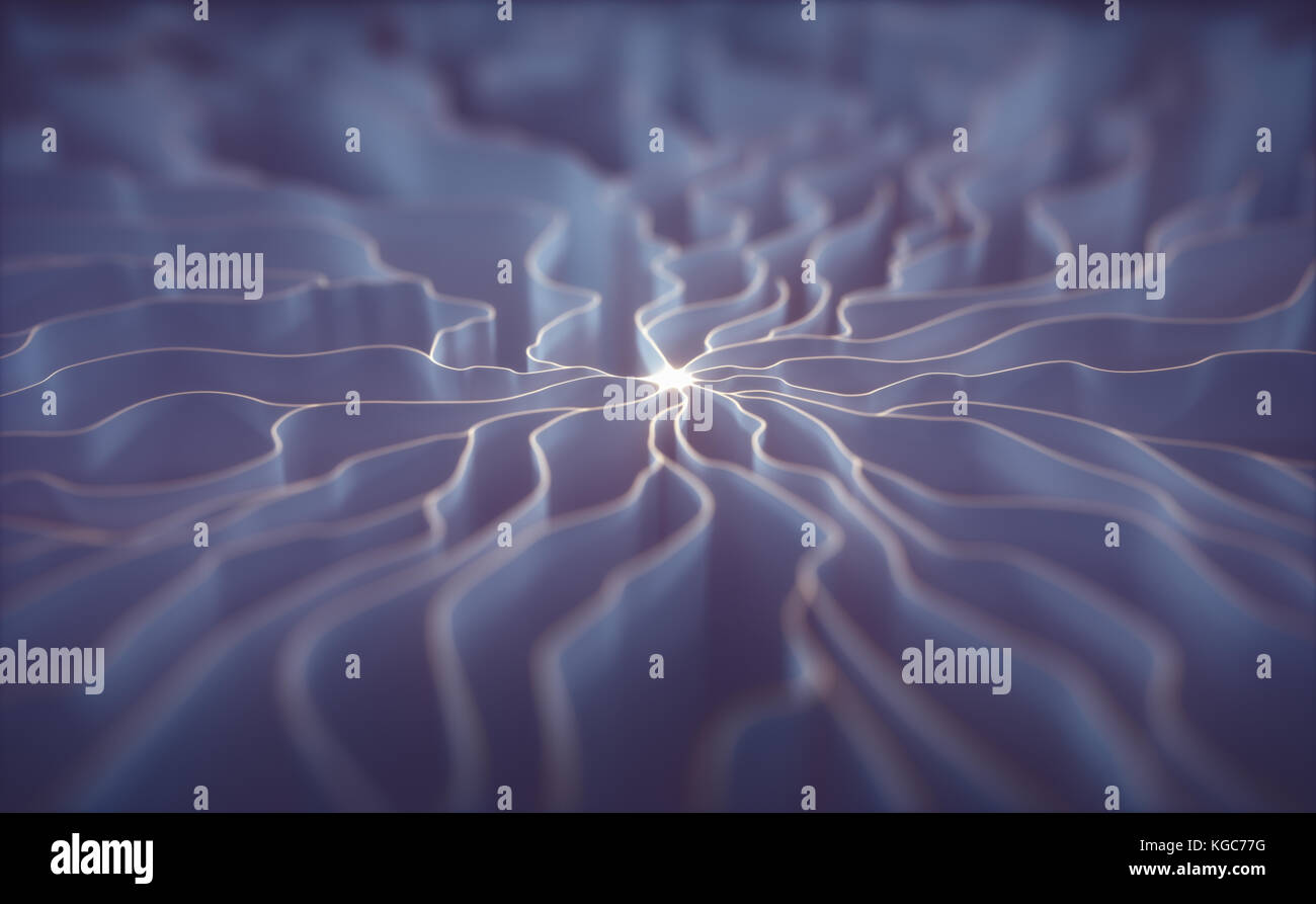 3D-Darstellung. Konzept der künstlichen Neurons. Die dendriten von einem Axon, schlanke Projektion einer Nervenzelle. Stockfoto