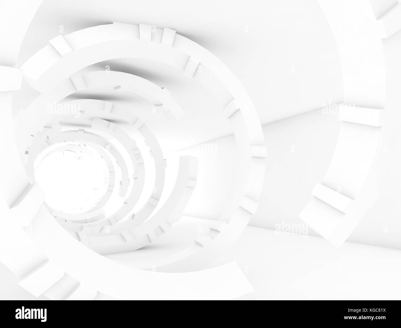 Abstrakte innen weiß, Tunnel der Ringe, futuristischen Hintergrund, 3D-Rendering Stockfoto