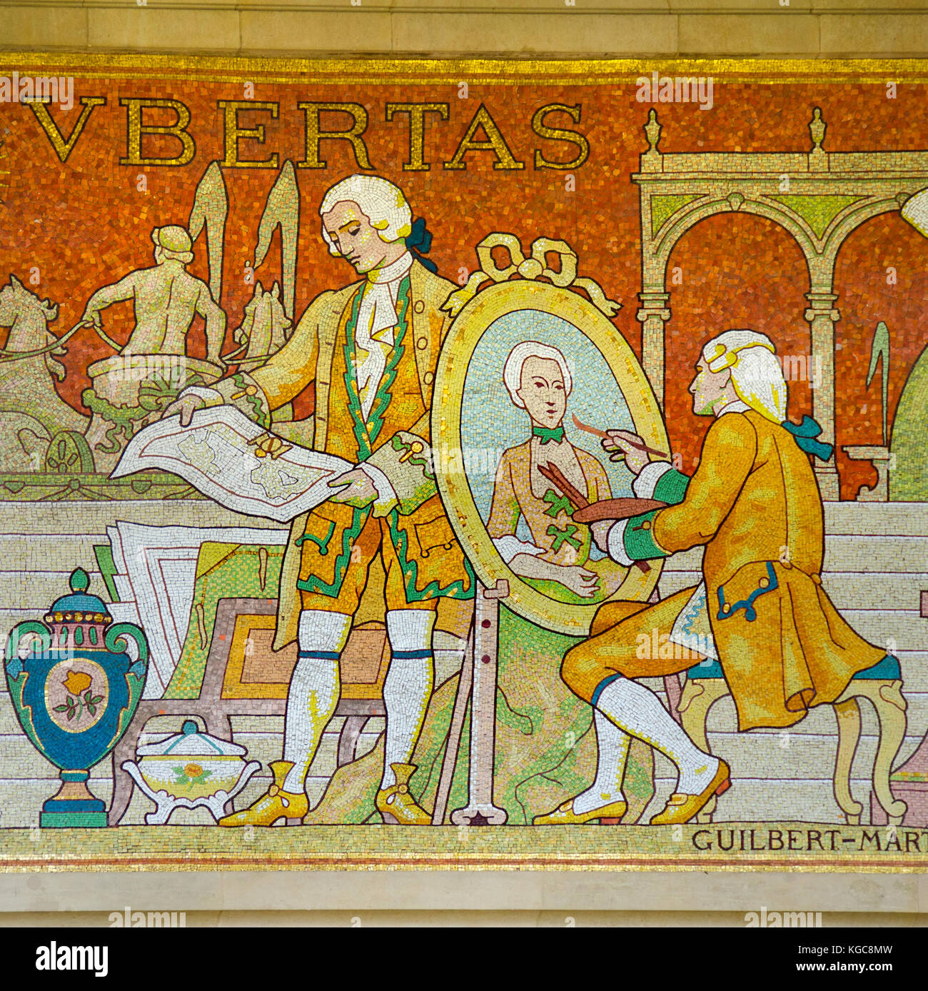 Paris, Frankreich. Grand Palais (..des Champs-Élysées): Mosaik Fries an der Fassade (auf Zeichnungen von Louis Édouard Fournier) Geschichte der Kunst Stockfoto