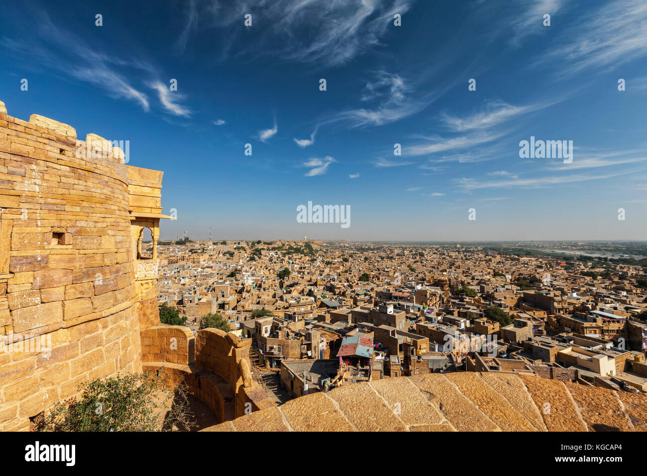 Blick auf Jaisalmer Stadt von Jaisalmer Fort, Rajasthan, Indien Stockfoto