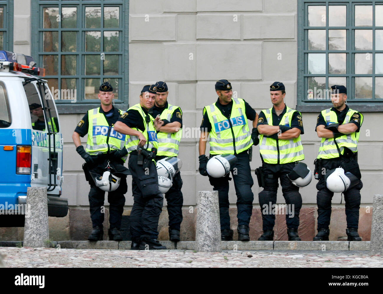 Schwedische Polizei während der Demonstration Stockfoto