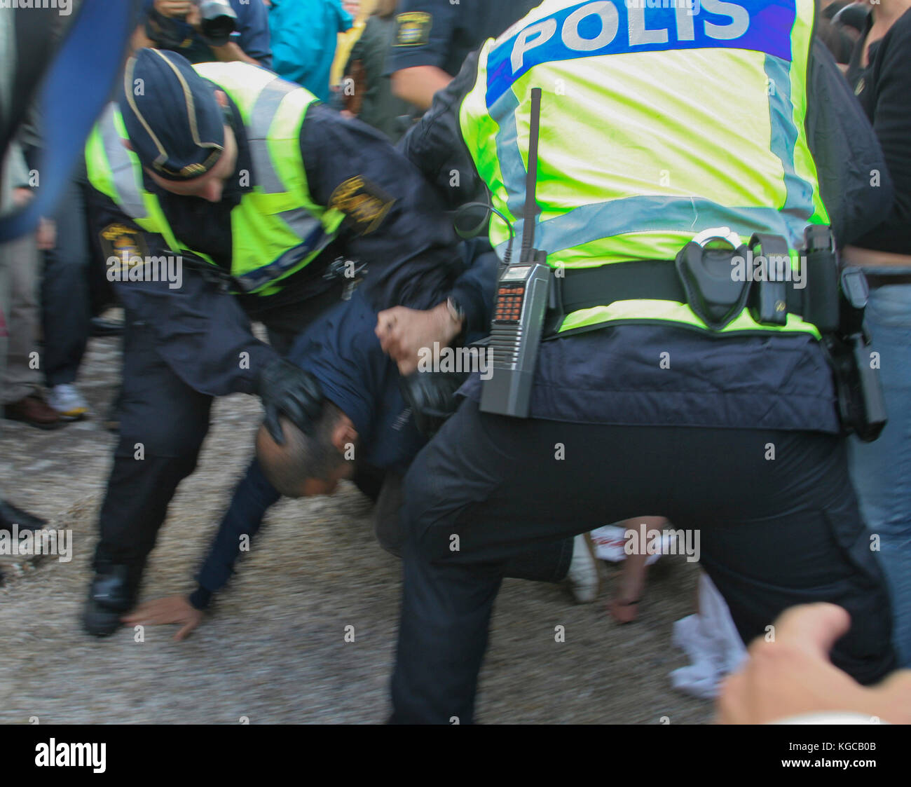Schwedische Polizei während der Demonstration Stockfoto