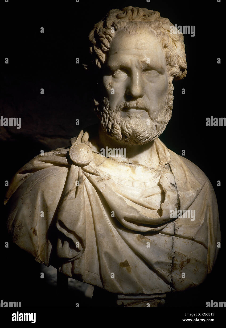 Römische Büste wahrscheinlich römischen Kaiser Antoninus Pius (86-161 ad). Marmor. 2. das Museum der Geschichte der Stadt. Barcelona. Spanien. Stockfoto