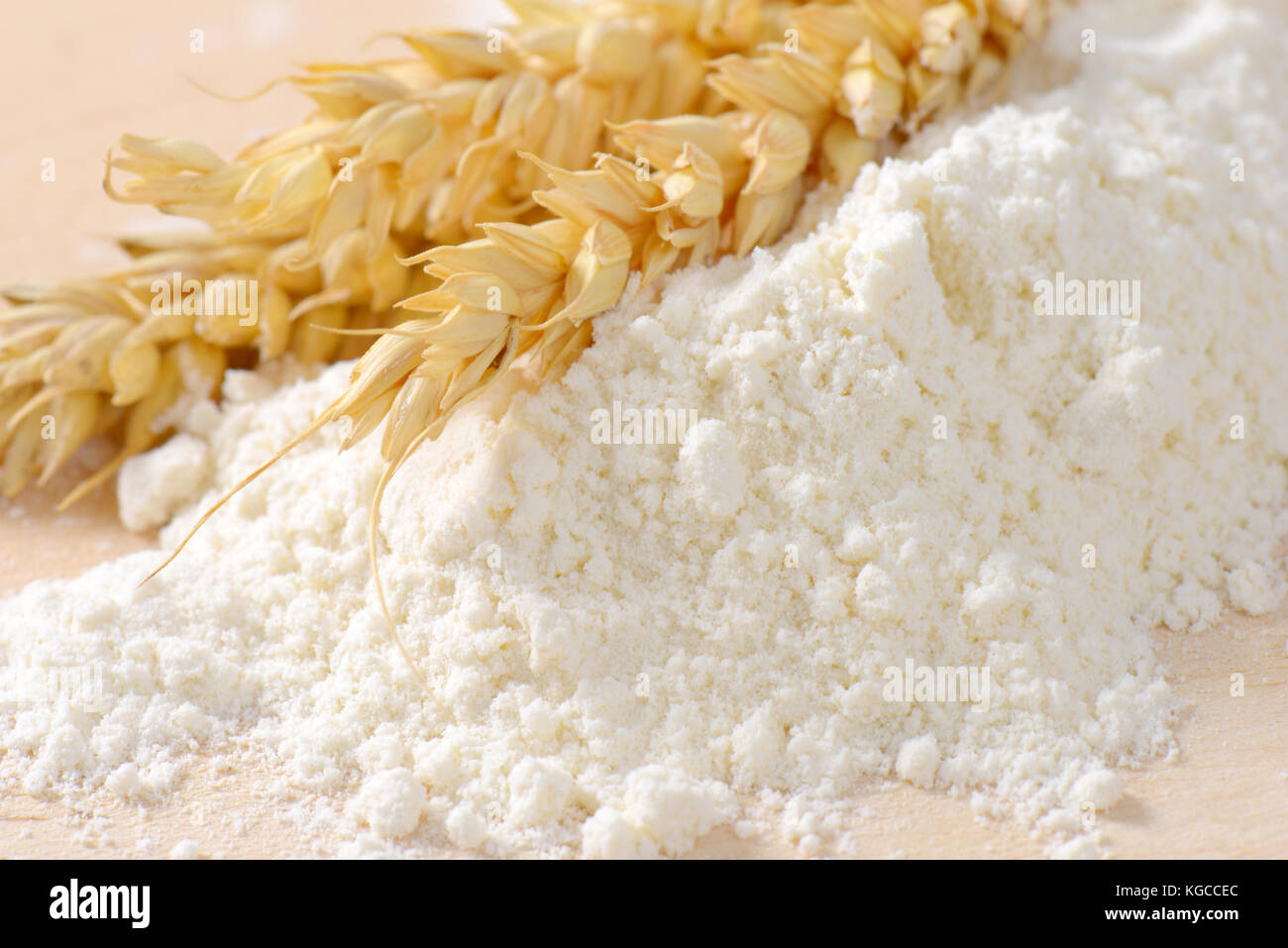 Nahaufnahme der Weizen Mehl und Weizen Ohren Stockfoto