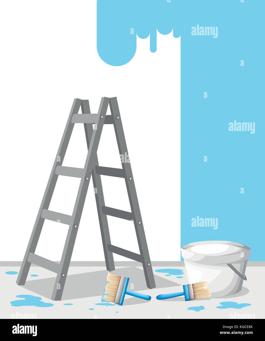 Innenraumkonzept mit Tools überladen und eine Skizze auf der Wand auf weißem Hintergrund Vector Illustration Web site Seite und Mo gezeichnet Stock Vektor