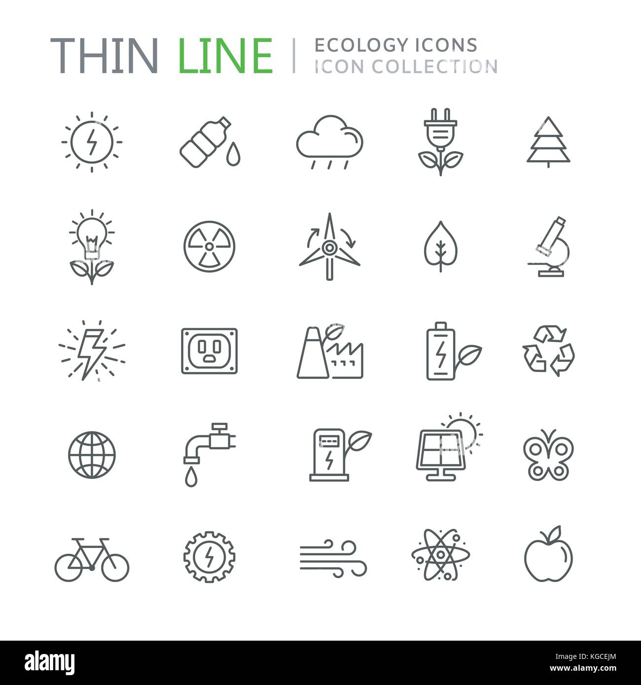 Sammlung von Ökologie dünne Linie Symbole. Vector EPS 10. Stock Vektor
