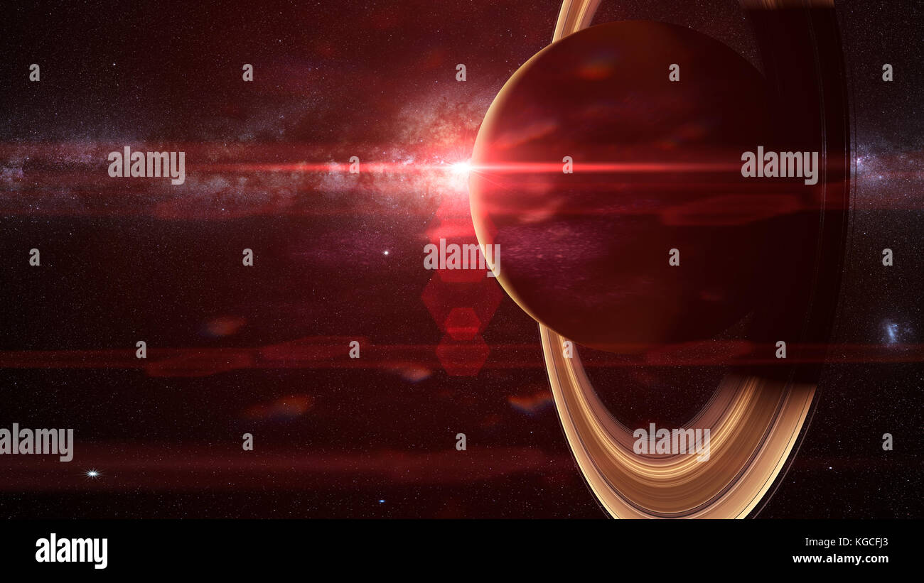 Der Planet Saturn mit der Milchstraße und Stockfoto