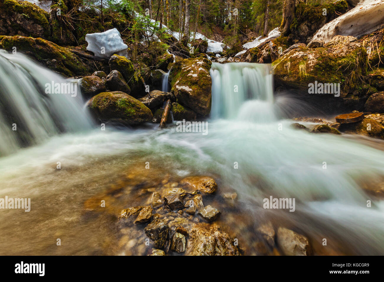 Kaskade von sibli-Wasserfall. rottach-egern, Oberbayern, Deutschland Stockfoto