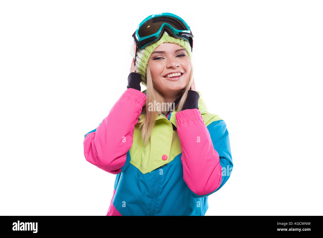 Hübsche junge Frau in Ski Outfit Stockfoto