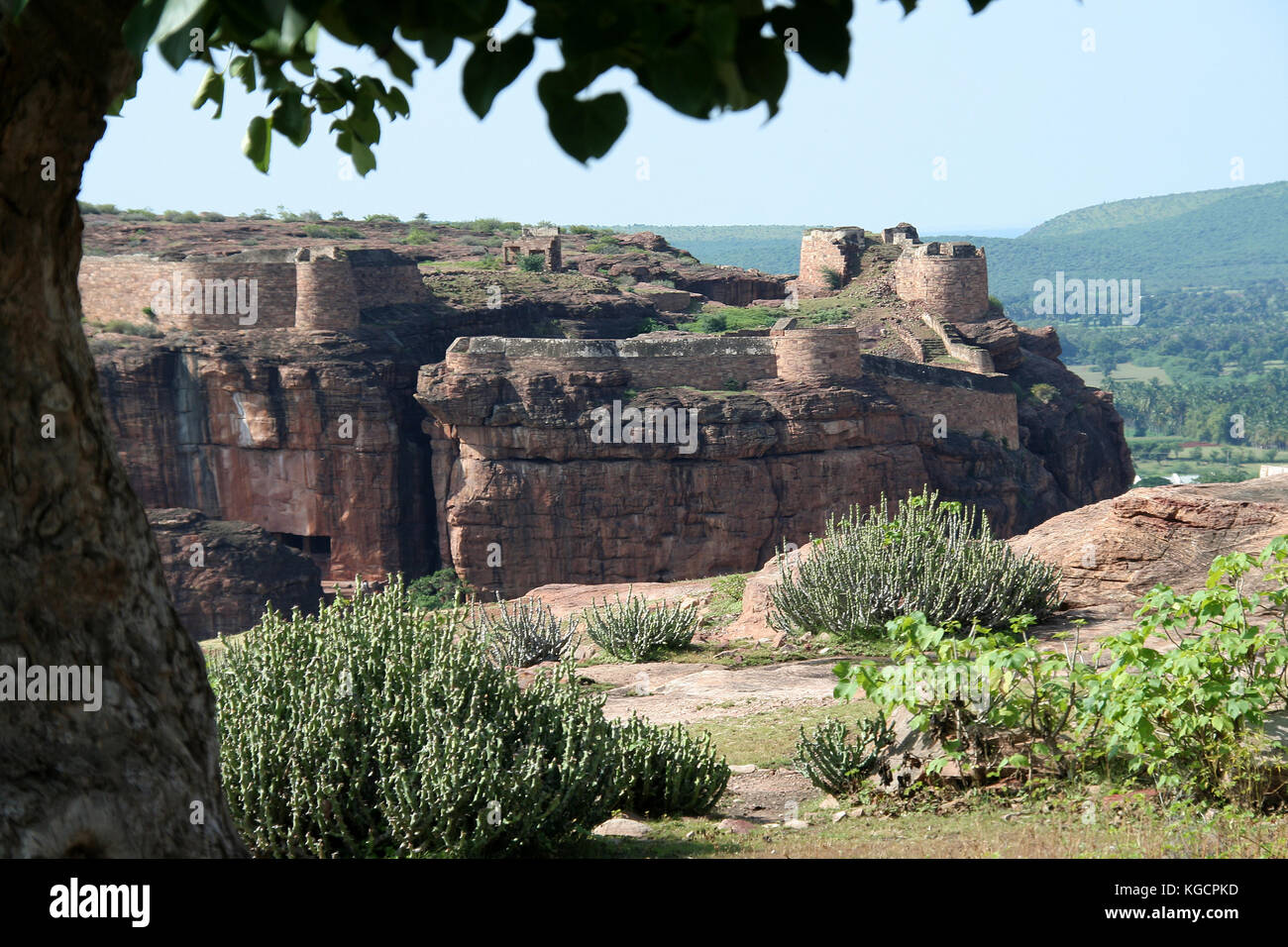 Fort auf dem südlichen Hügel, vom nördlichen Hügel in badami, Karnataka, Indien, Asien Stockfoto