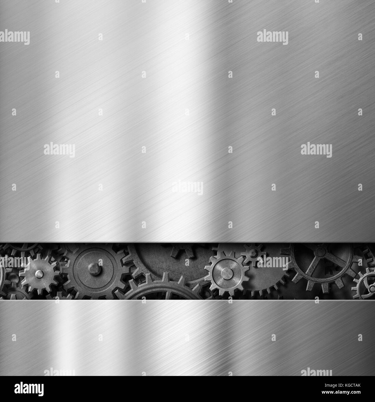 Metall Hintergrund mit Zahnräder und Getriebe 3D-Darstellung Stockfoto