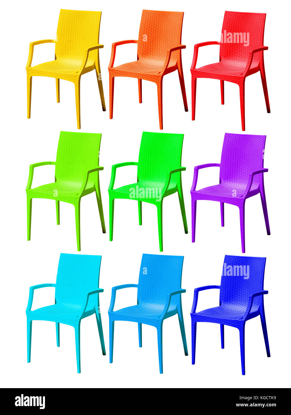 Farbe Kunststoff Stuhl auf weißem Hintergrund Stockfoto
